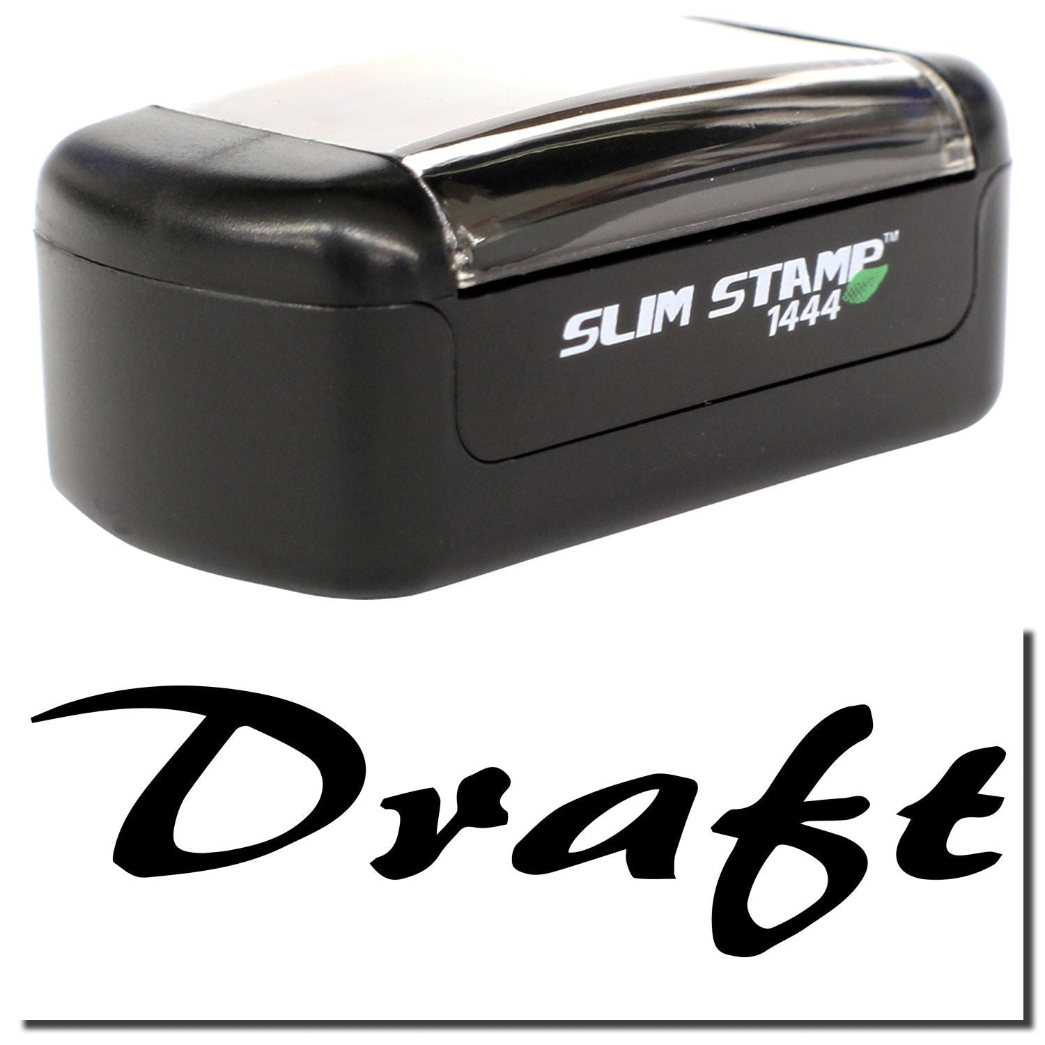 Black Slim Stamp 1444 self-inking draft stamp for office document marking