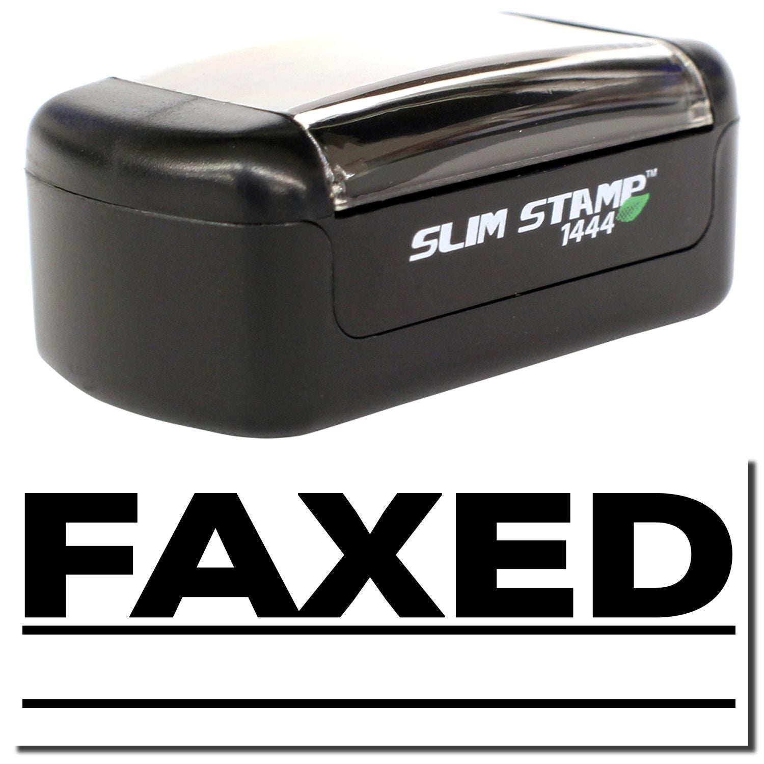 Black Slim Stamp 1444 FAXED office stamp on white background