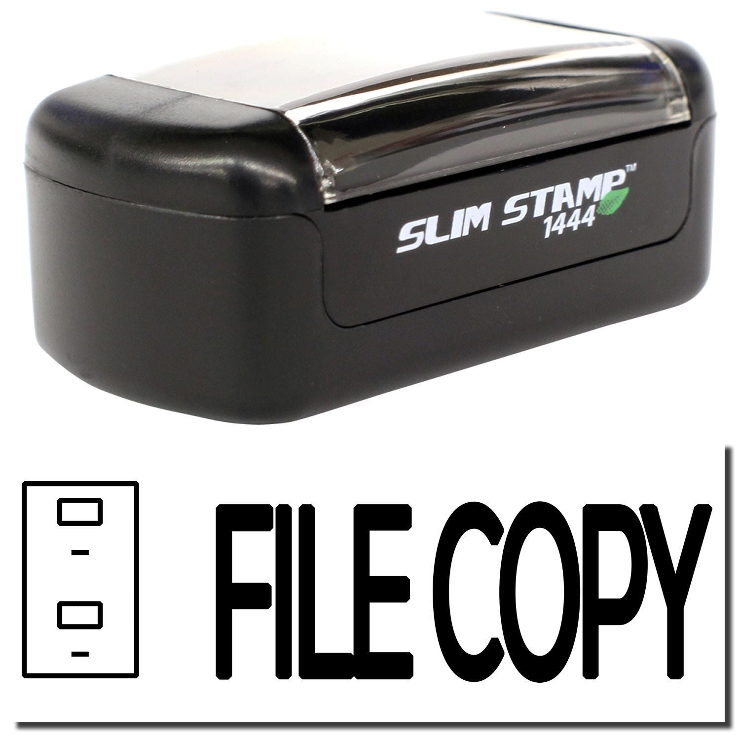 Black Slim Stamp 1444 file copy stamp for office document marking, labeled FILE COPY on white background.