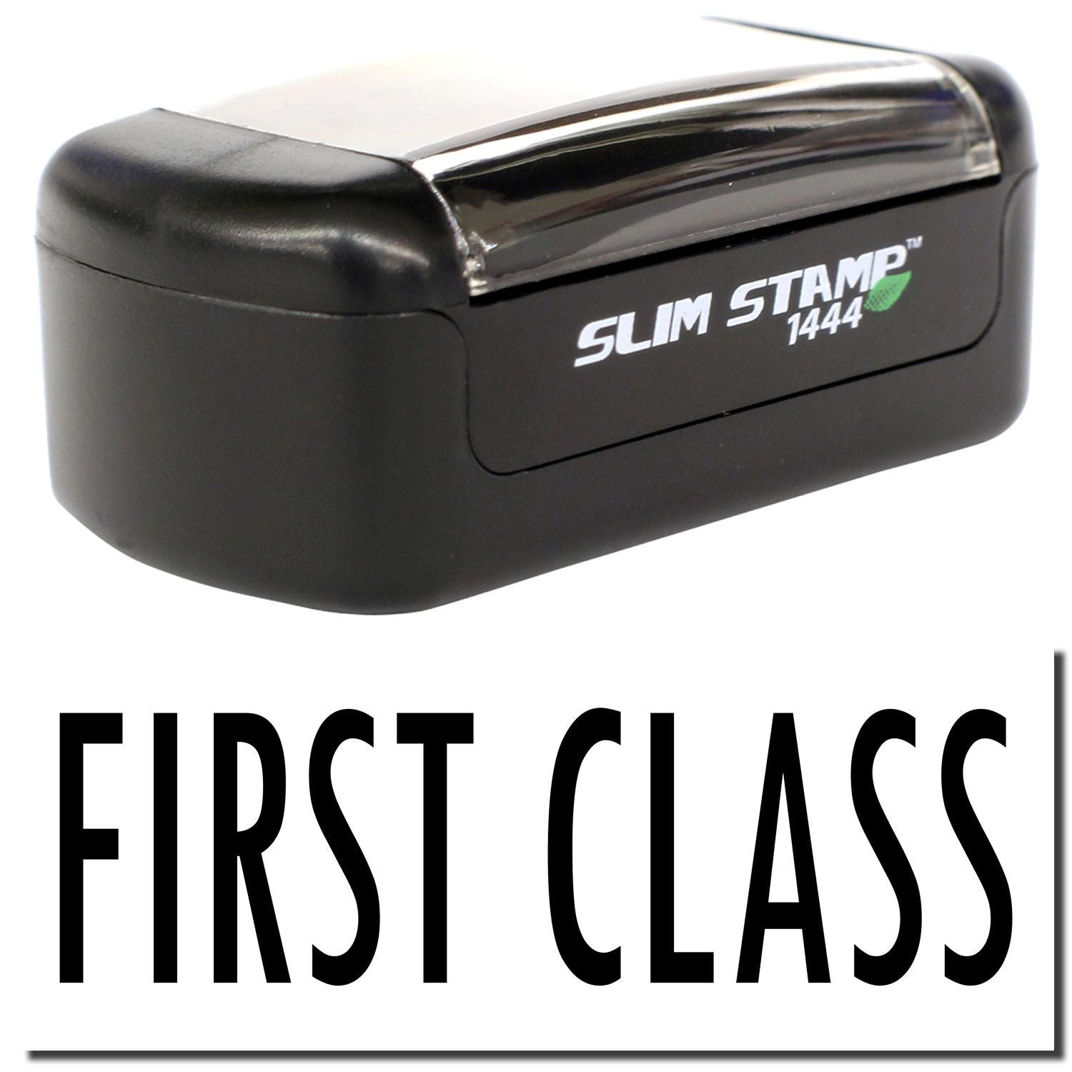 Black Slim Stamp 1444 first class self-inking mail stamp for marking envelopes and documents.
