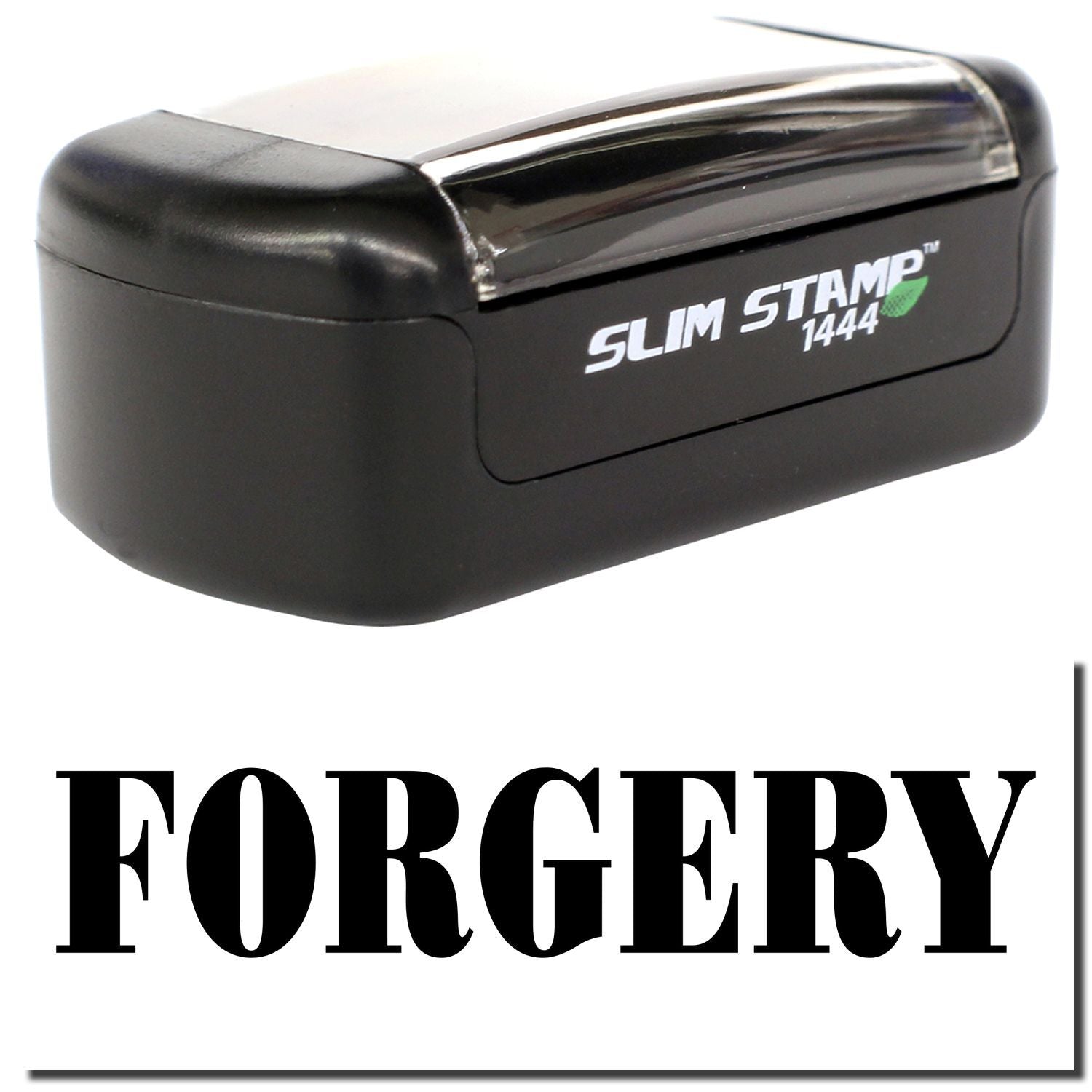 Black Slim Stamp 1444 rubber stamp with FORGERY imprint for document marking