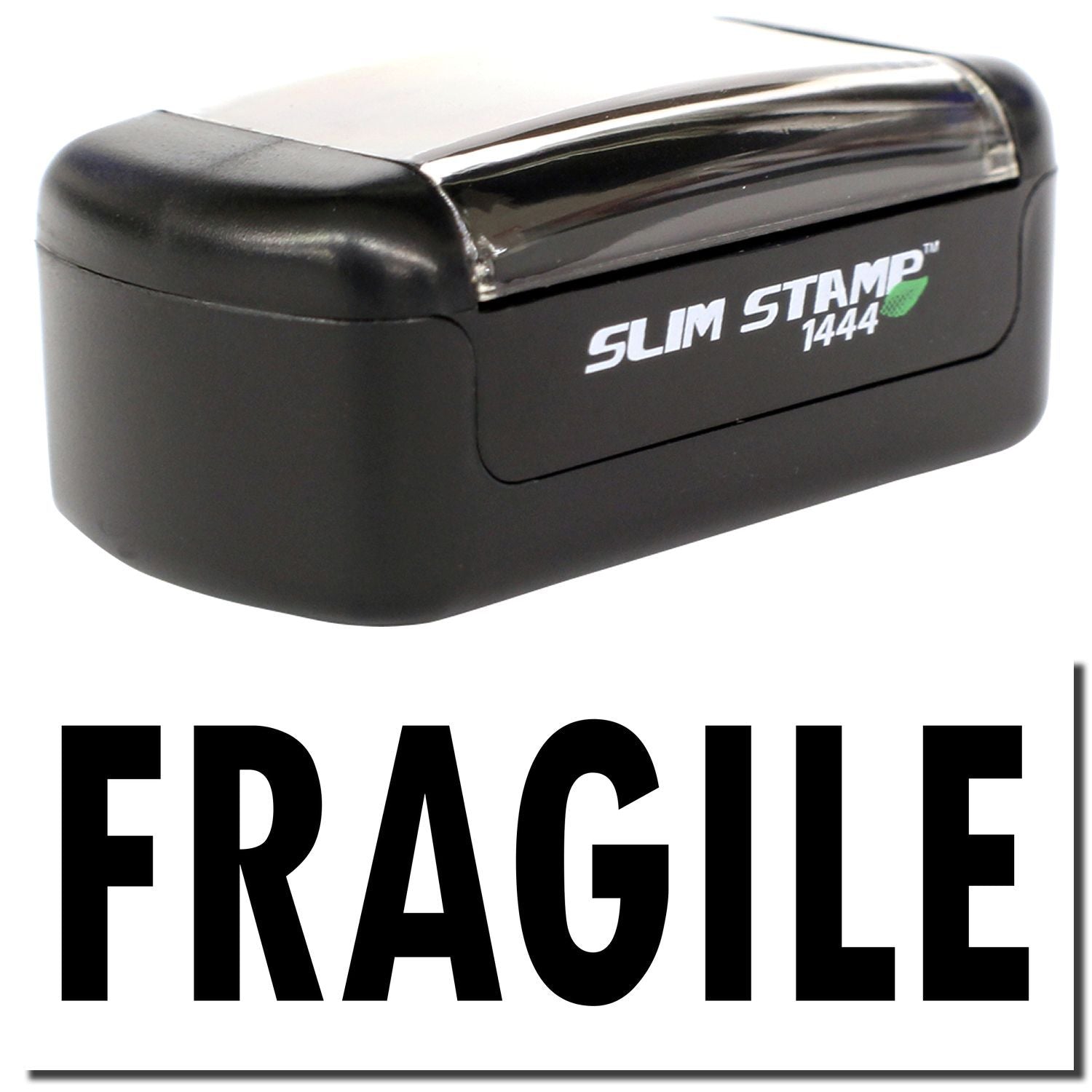 Black Slim Stamp 1444 self-inking fragile stamp with bold FRAGILE text on white background
