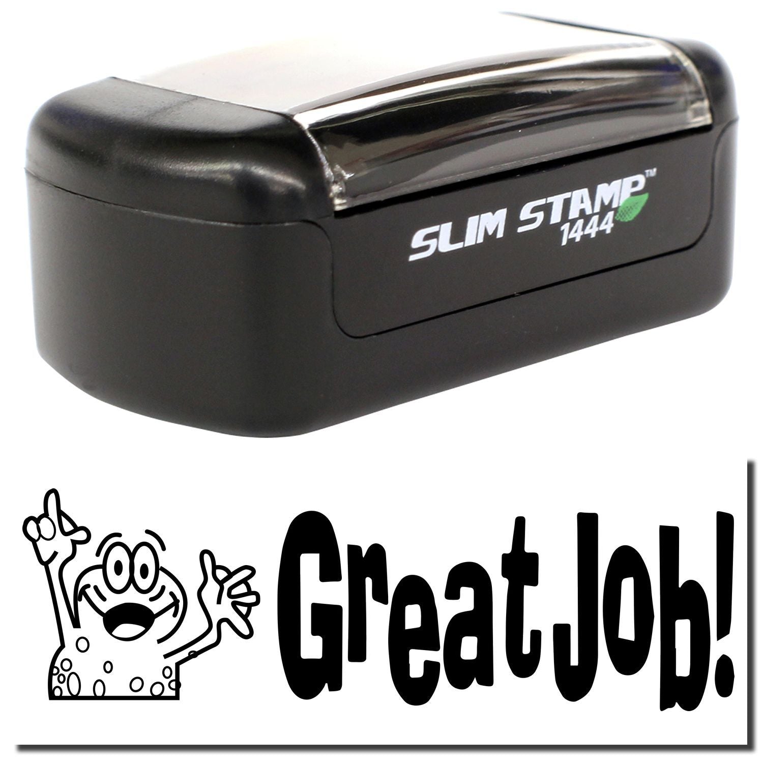Black Slim Stamp 1444 self-inking stamp with Great Job! approval design.
