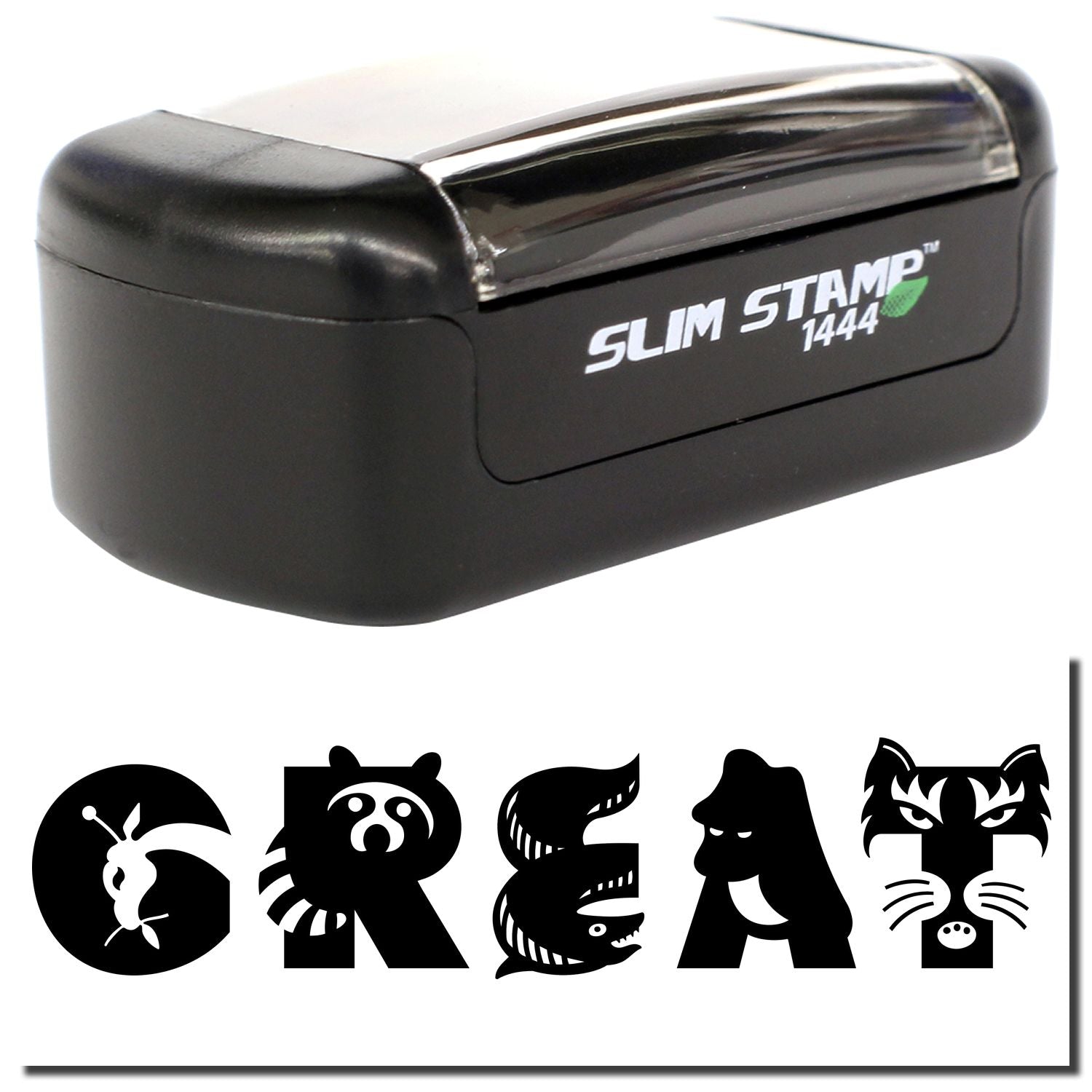 Slim Stamp 1444 custom rubber stamp with GRAPH animal-themed logo design on a white background