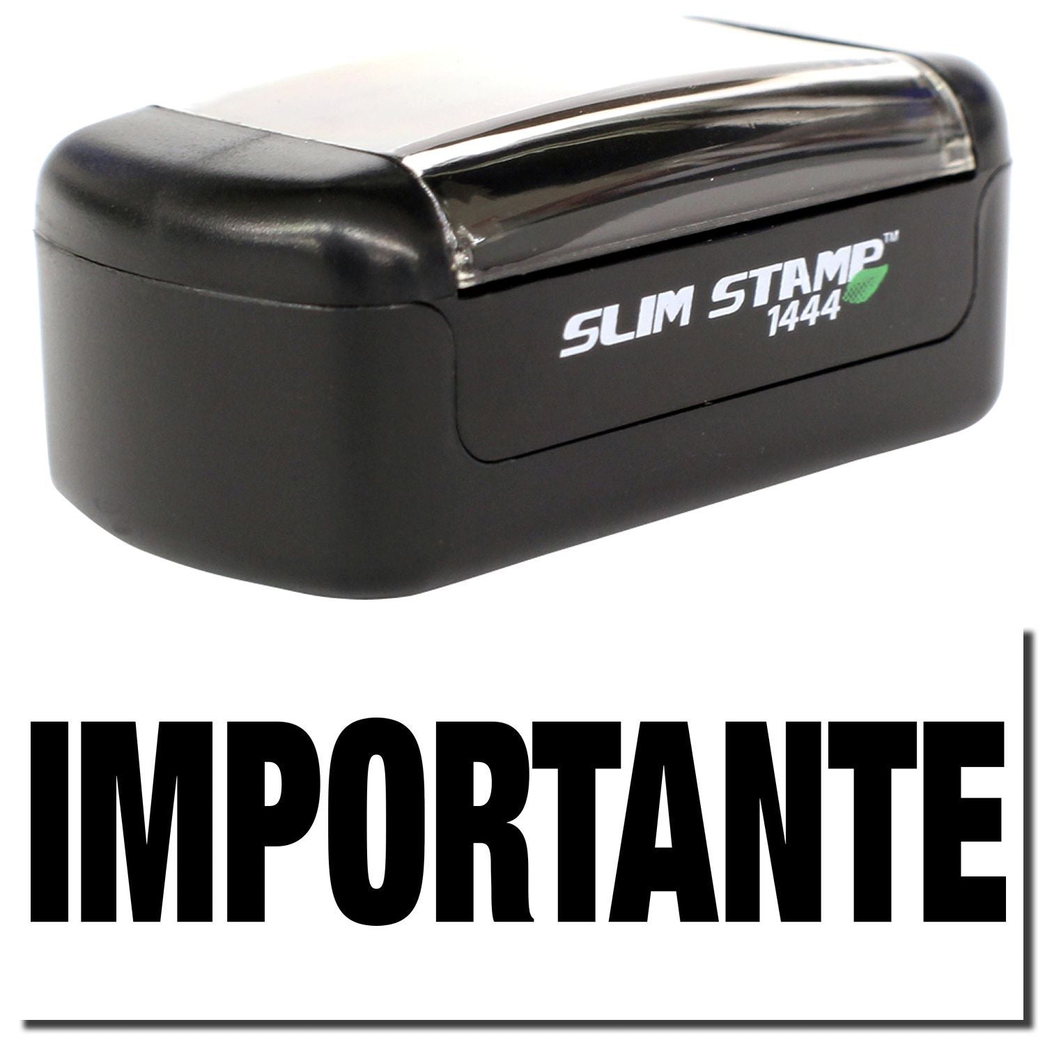 Black Slim Stamp 1444 self-inking stamp with IMPORTANTE text.