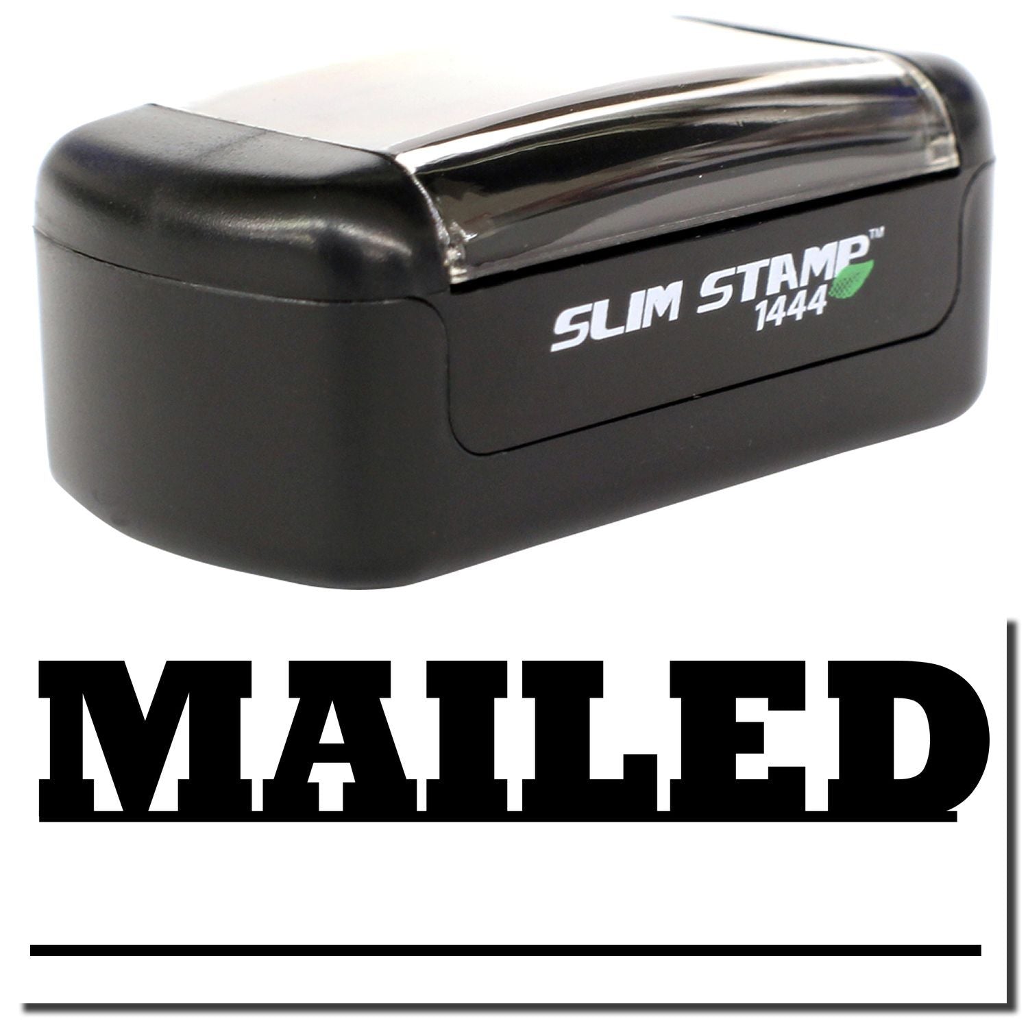 Black Slim Stamp 1444 self-inking rubber stamp with matted finish