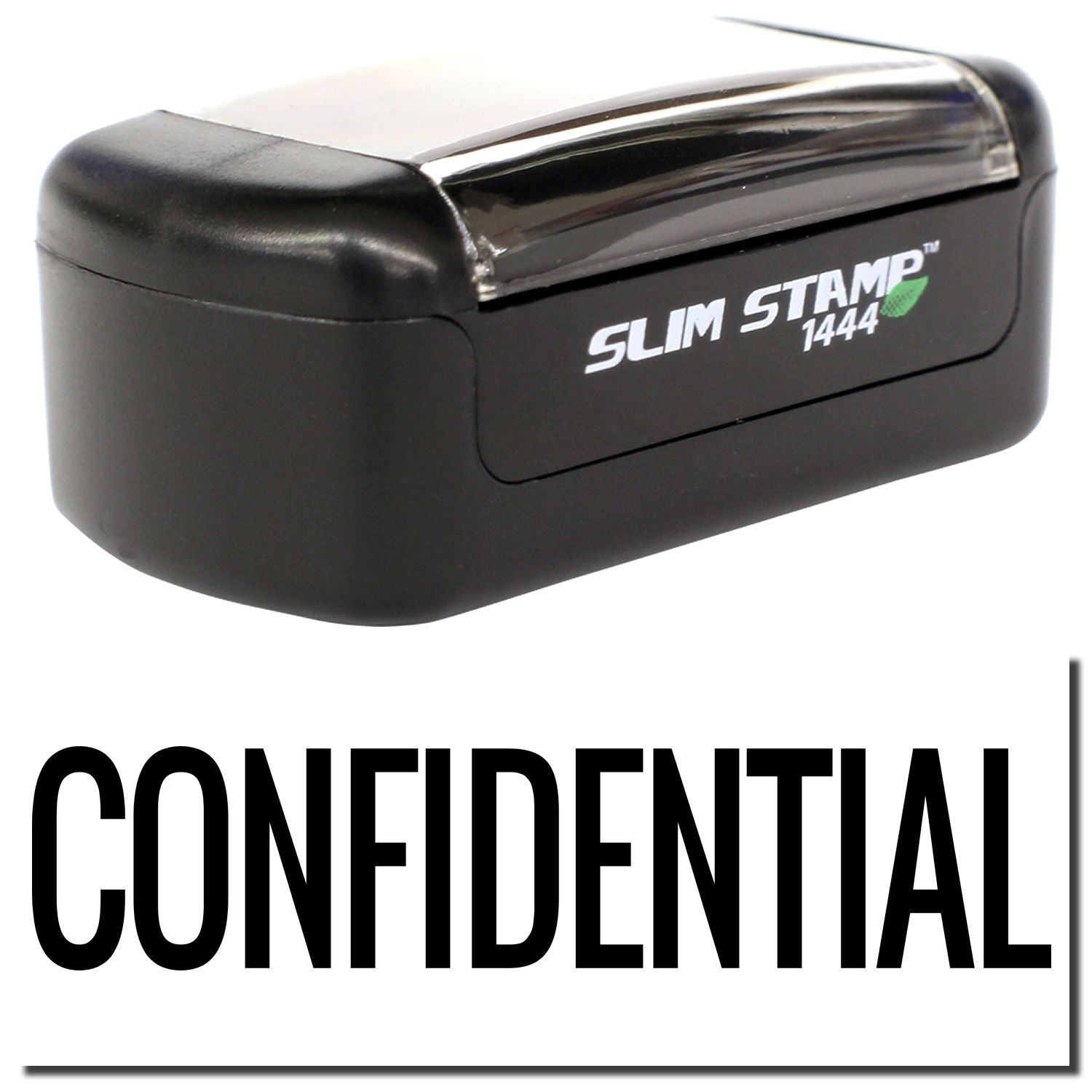 Black Slim Stamp 1444 confidential self-inking stamp for office document marking.