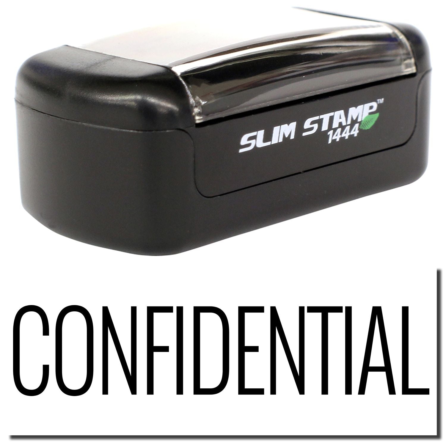 Black Slim Stamp 1444 confidential self-inking stamp for marking documents.