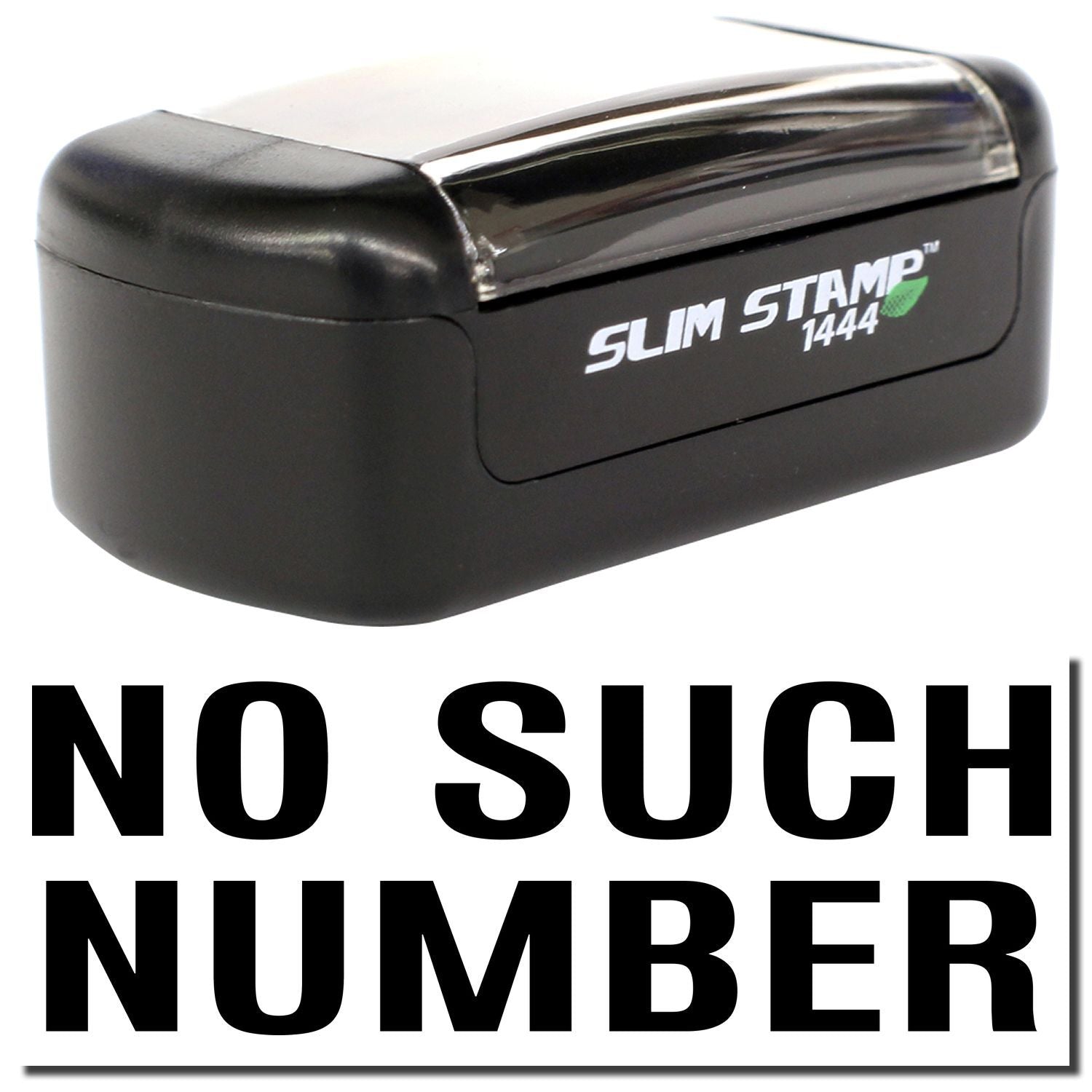 Black Slim Stamp 1444 self-inking number stamp with No Such Number text on white background