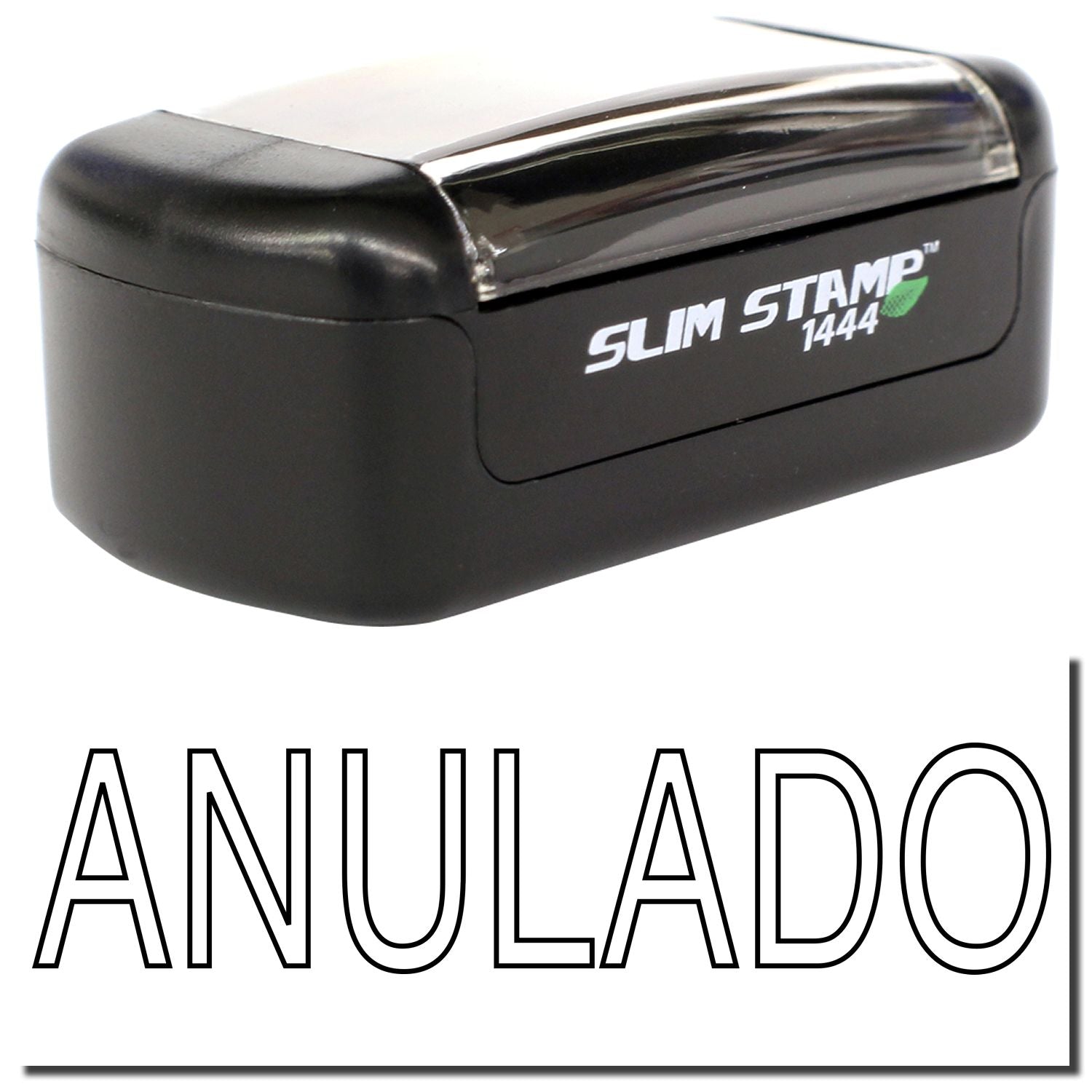 Black Slim Stamp 1444 self-inking stamp with ANULADO text for document marking and cancellation.