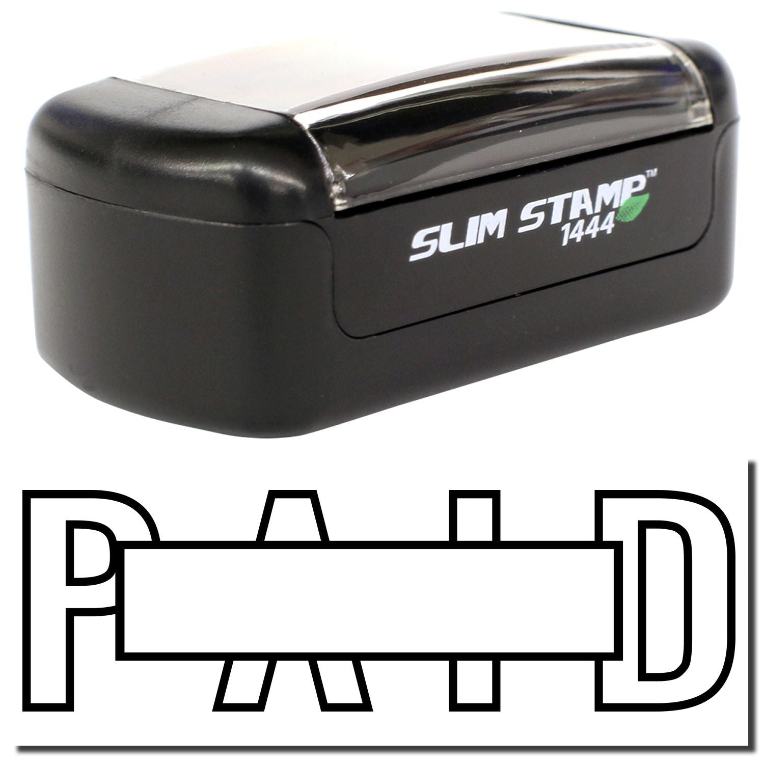 Black Slim Stamp 1444 self-inking PAID stamp for office and accounting use