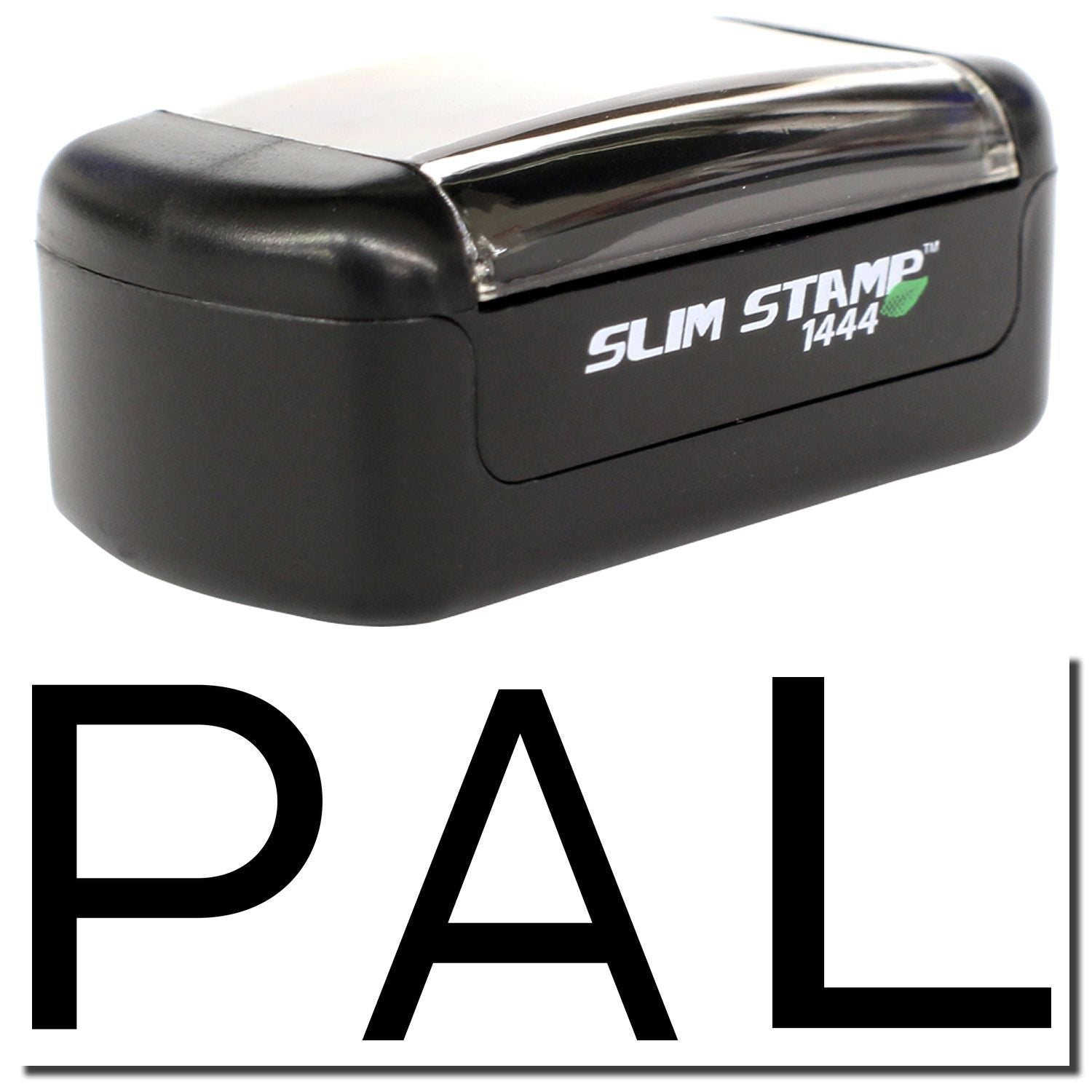 Black Slim Stamp 1444 self-inking pocket stamp with PAL logo on a white background