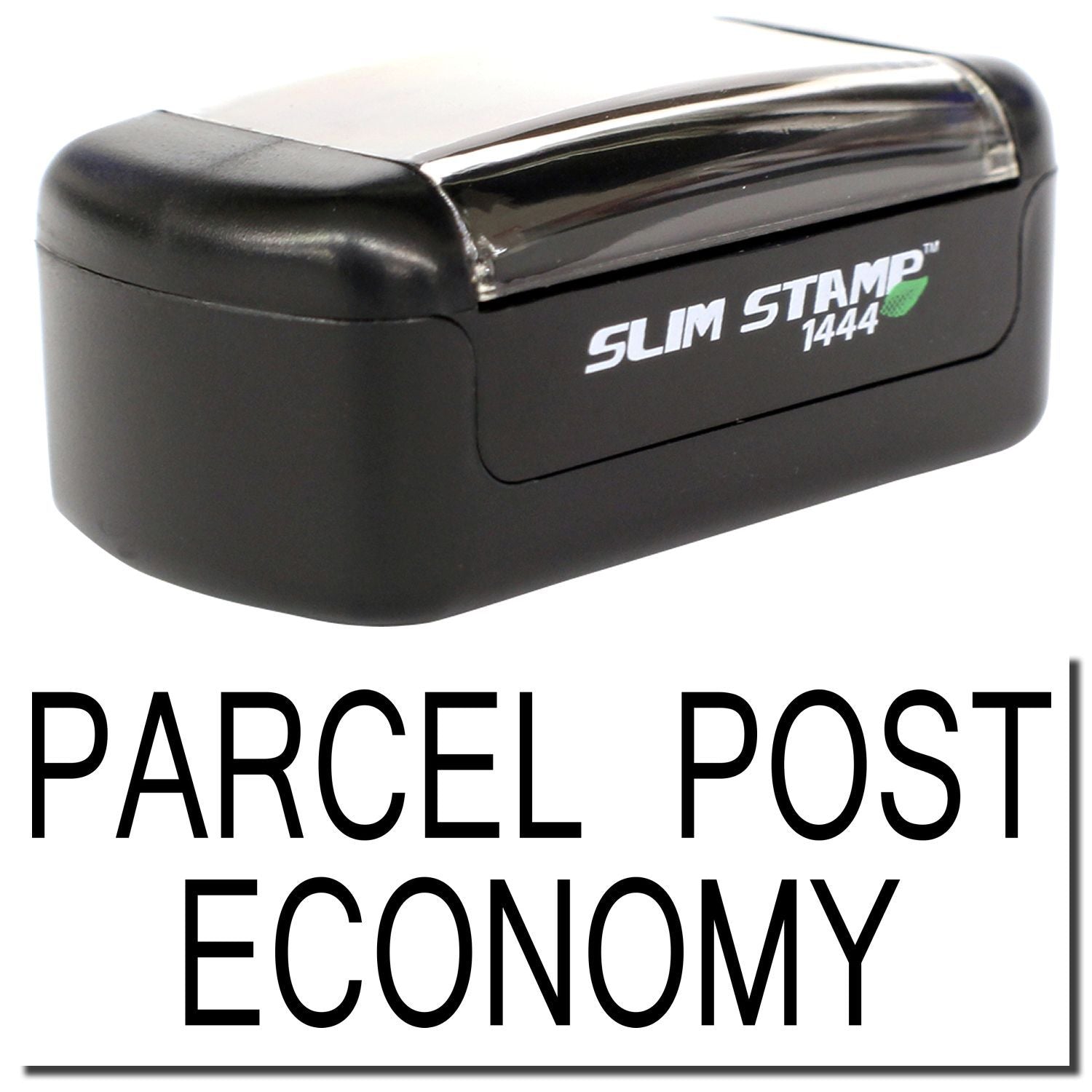 Slim Stamp 1444 parcel post economy postage meter with black compact design on white background.