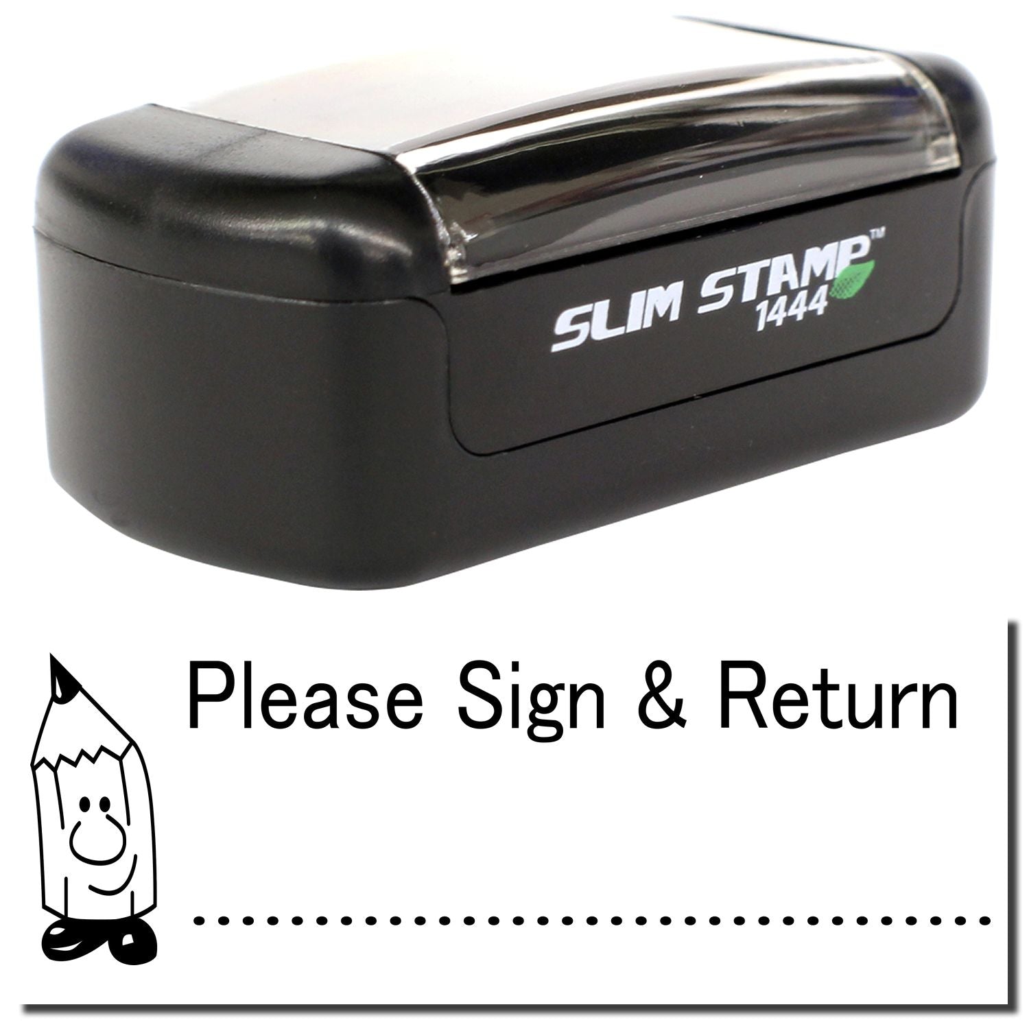 Slim Stamp 1444 Please Sign & Return self-inking rubber stamp for office documents and signatures.