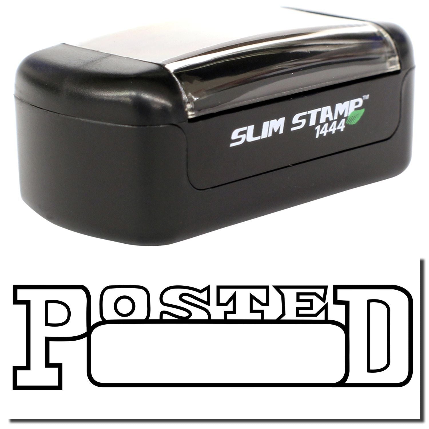 Slim Stamp 1444 black self-inking stamp with POSTED impression logo