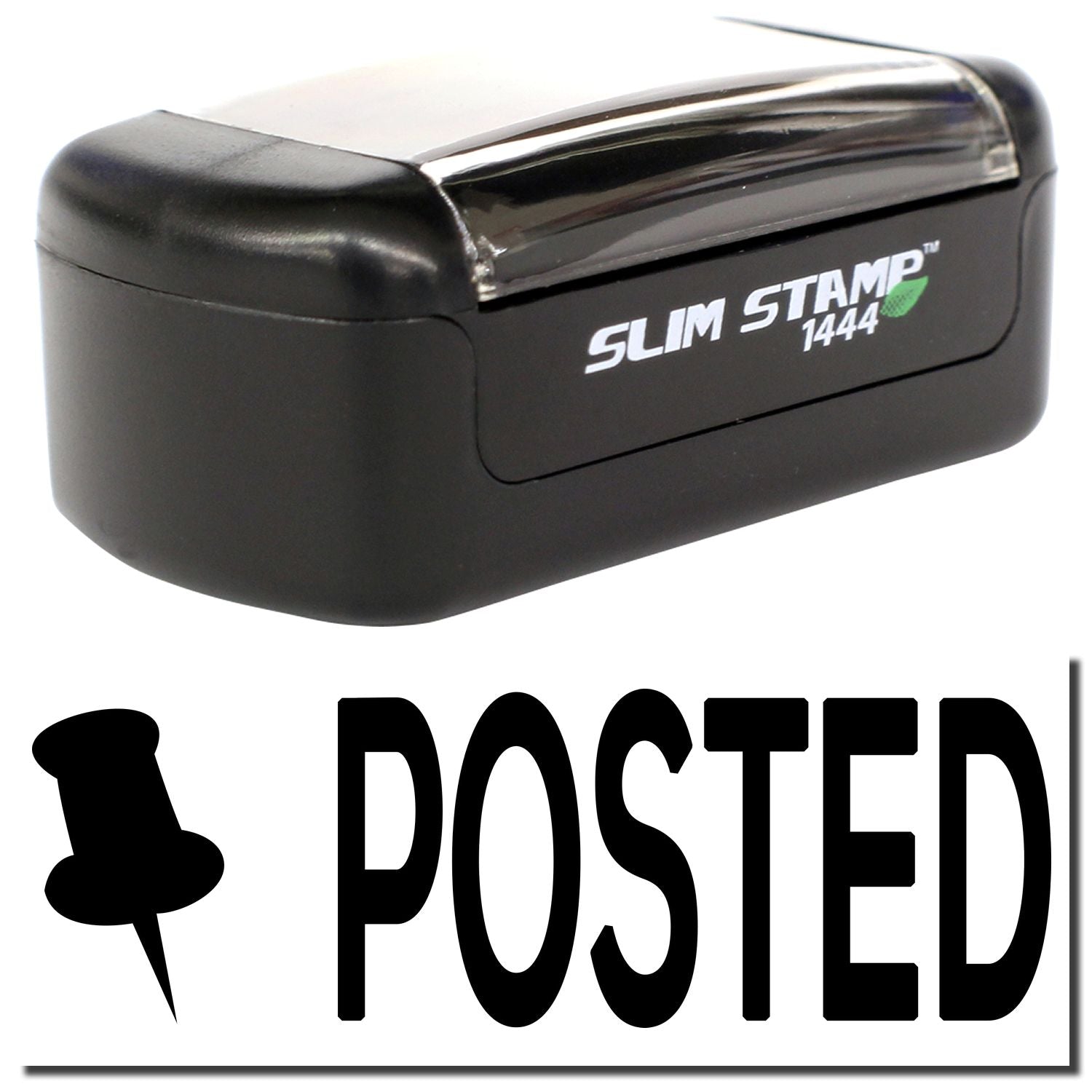 Black Slim Stamp 1444 self-inking POSTED office stamp on white background