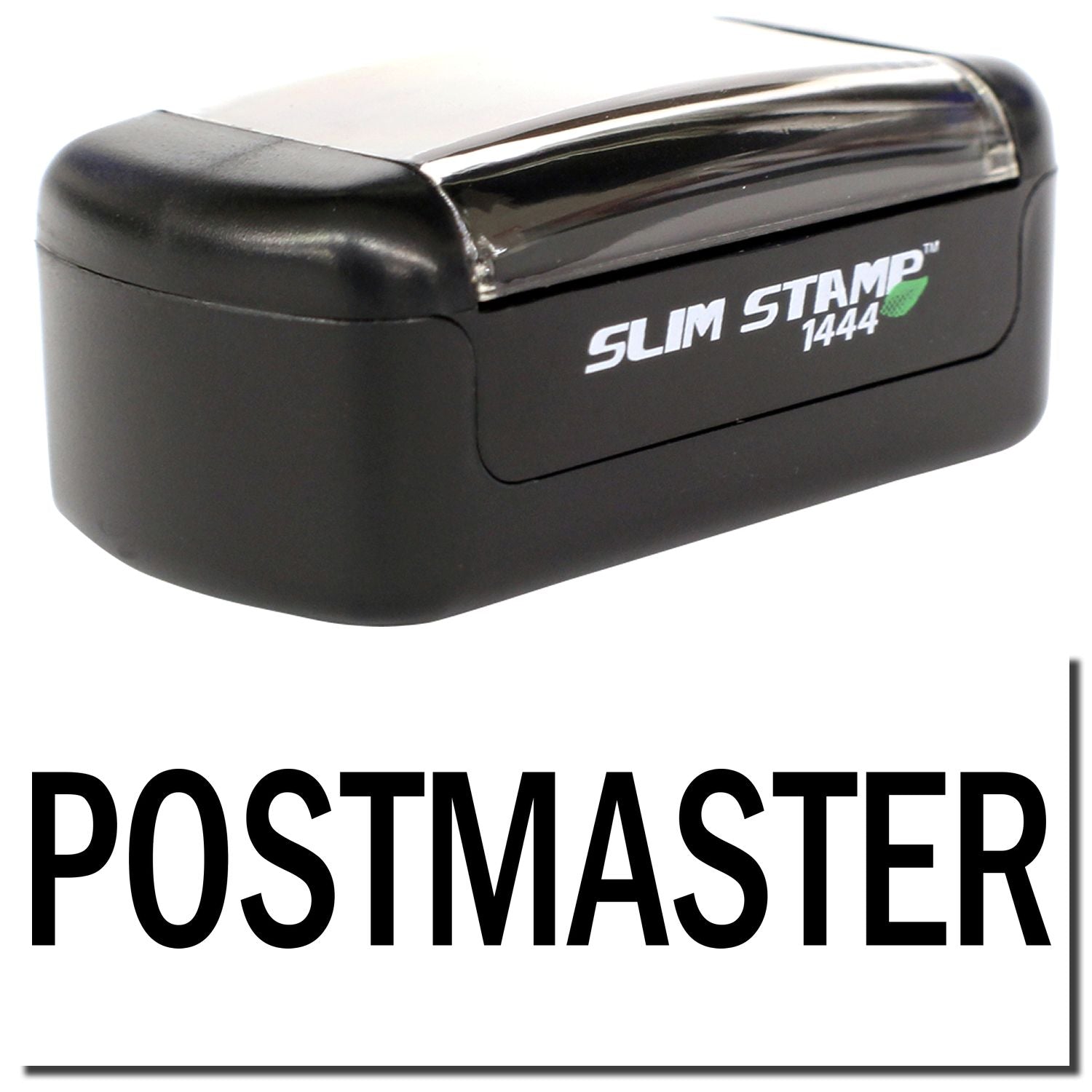 Slim Stamp 1444 black self-inking postmaster stamp on a white background