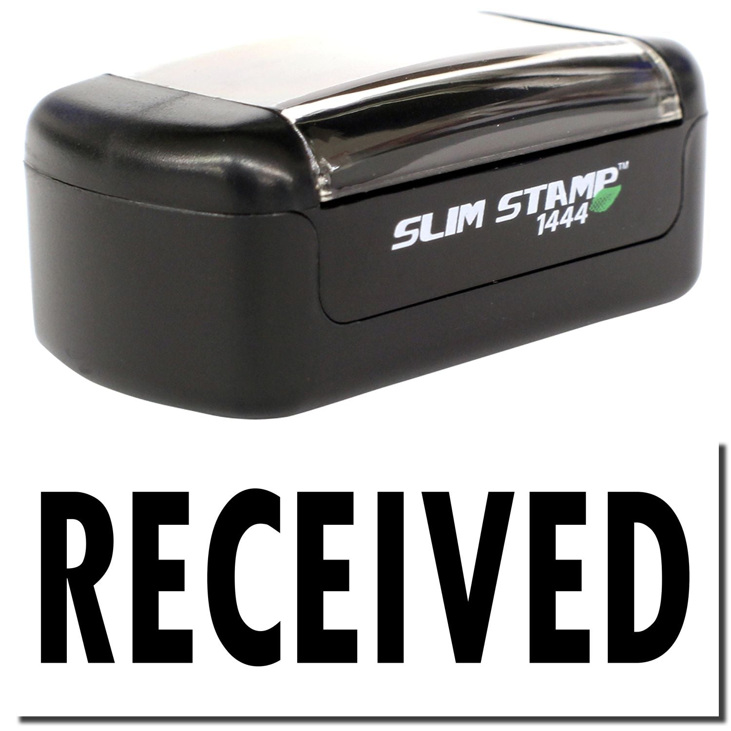 Slim Stamp 1444 self-inking received stamp in black, office date stamp for document approval