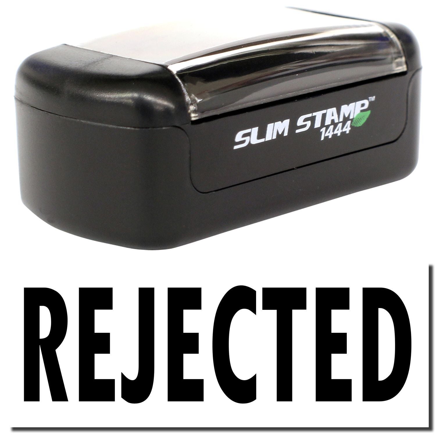 Black Slim Stamp 1444 self-inking office stamp with REJECTED imprint on white background.