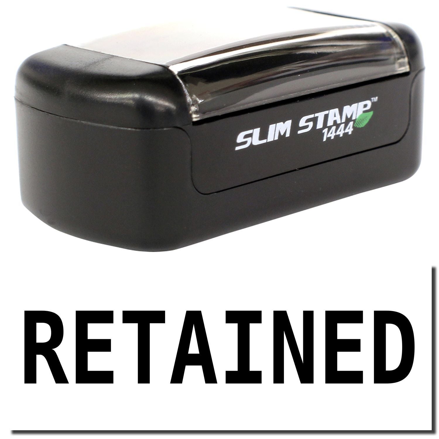 Black Slim Stamp 1444 RETAINED self-inking office stamp for document processing and records management