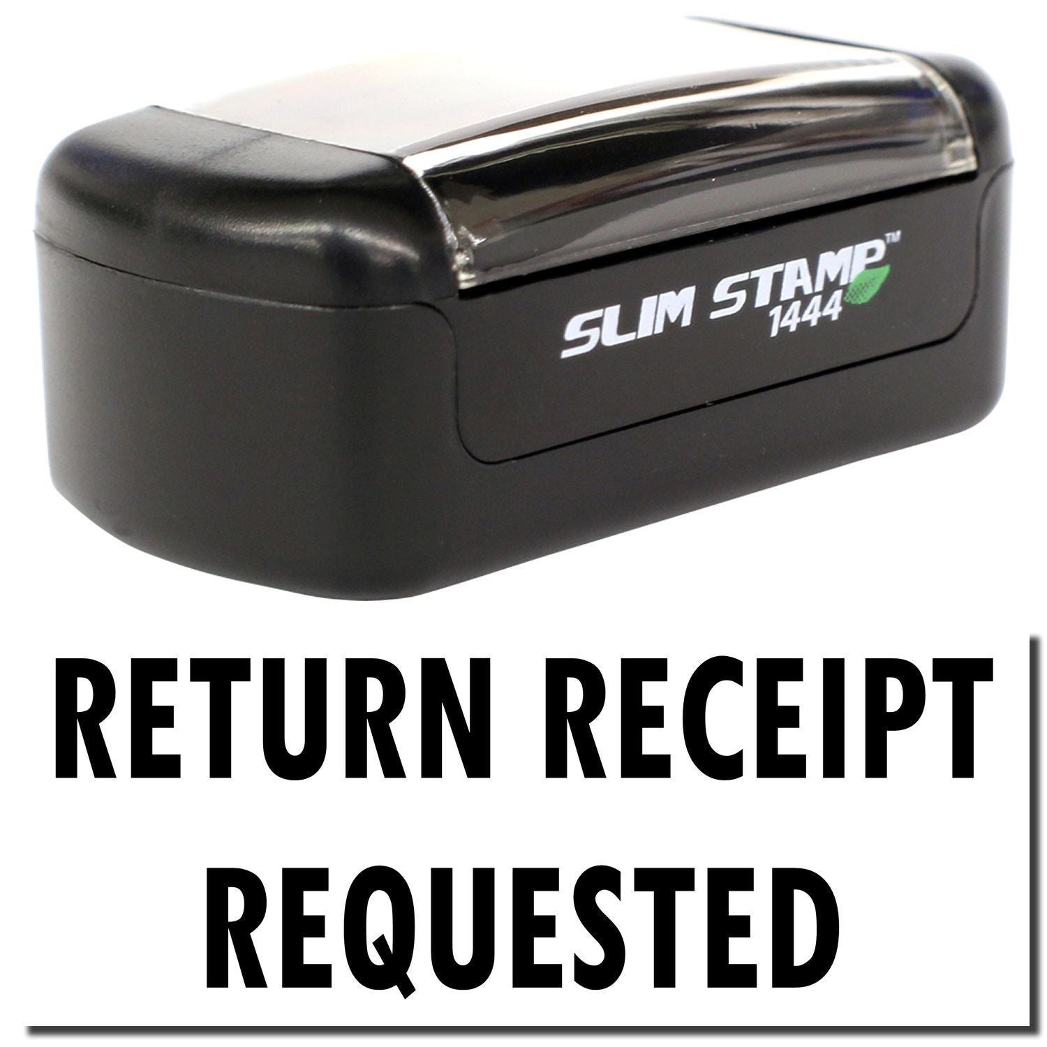 Slim Stamp 1444 return receipt requested self-inking stamp, compact office postage and mailing tool.