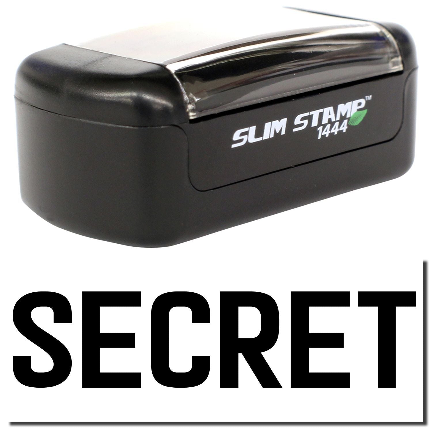 Black Slim Stamp 1444 secret self-inking pocket stamp with cover, office stationery product.