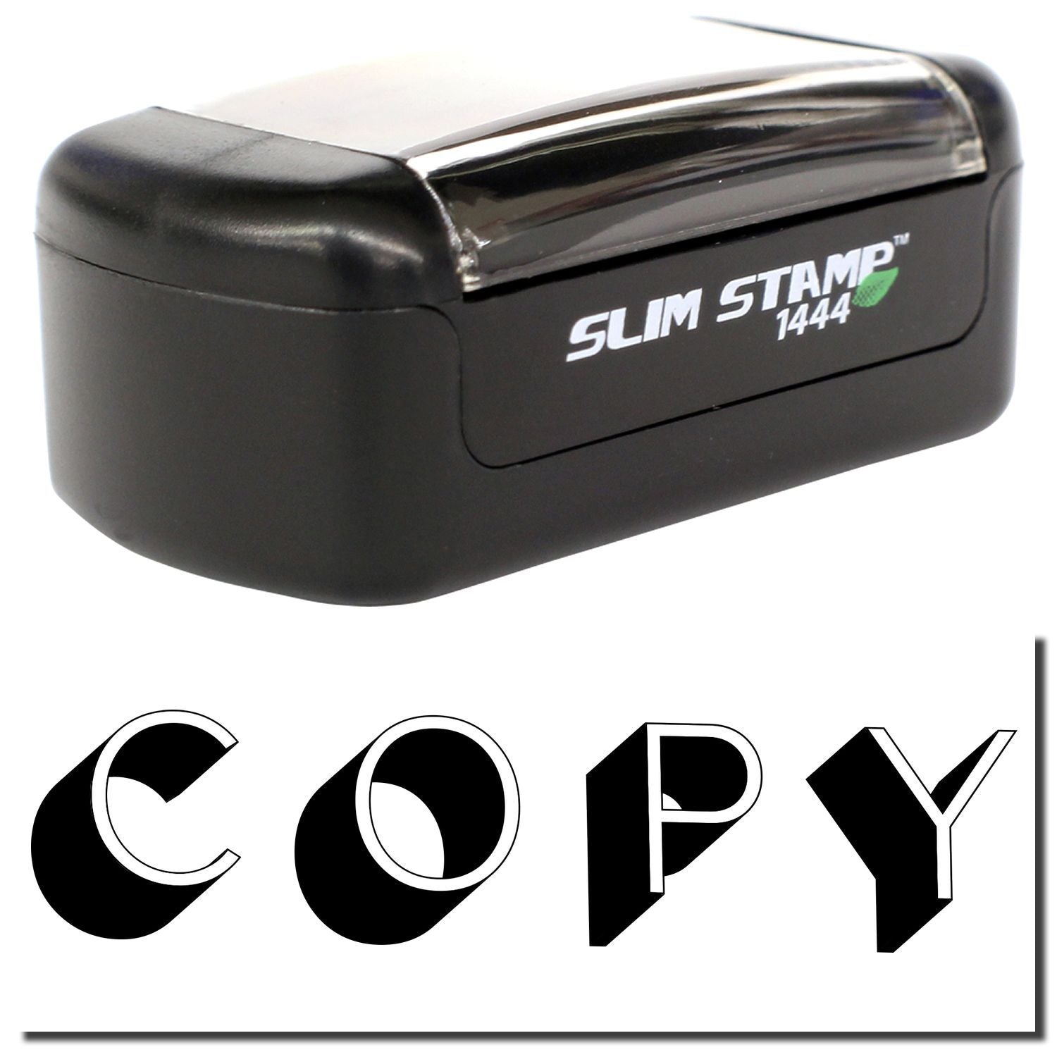 Slim Stamp 1444 self-inking copy stamp with compact black design for office use