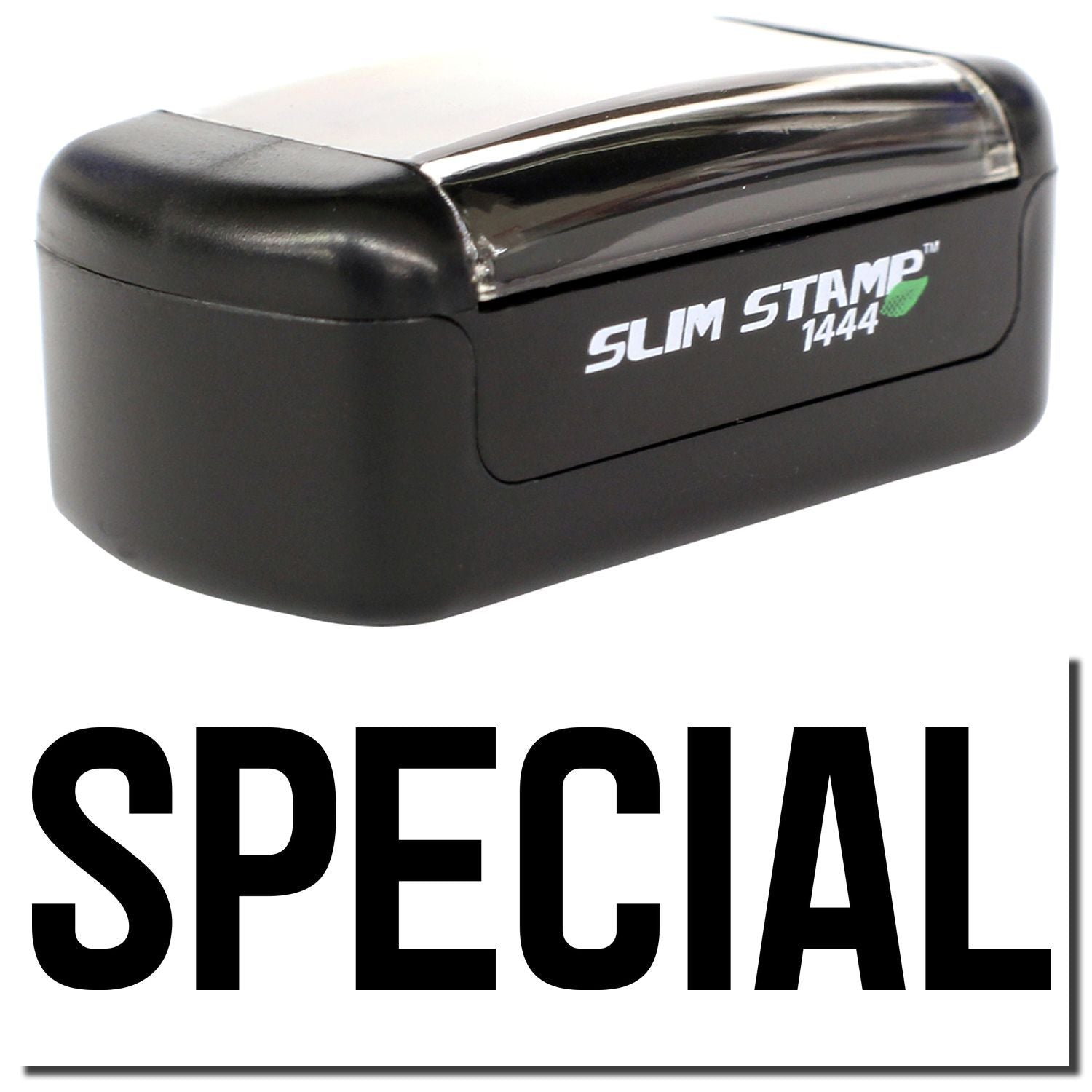 Slim Stamp 1444 special self-inking rubber stamp in black with clear handle and bold SPECIAL label