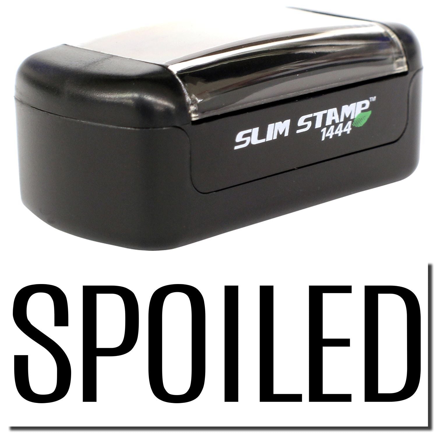Black Slim Stamp 1444 self-inking rubber stamp with SPOILED imprint, compact office supply tool