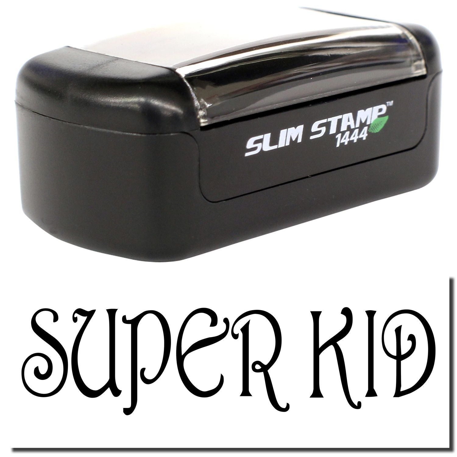 Slim Stamp 1444 custom stamp with Super Kid logo on white background
