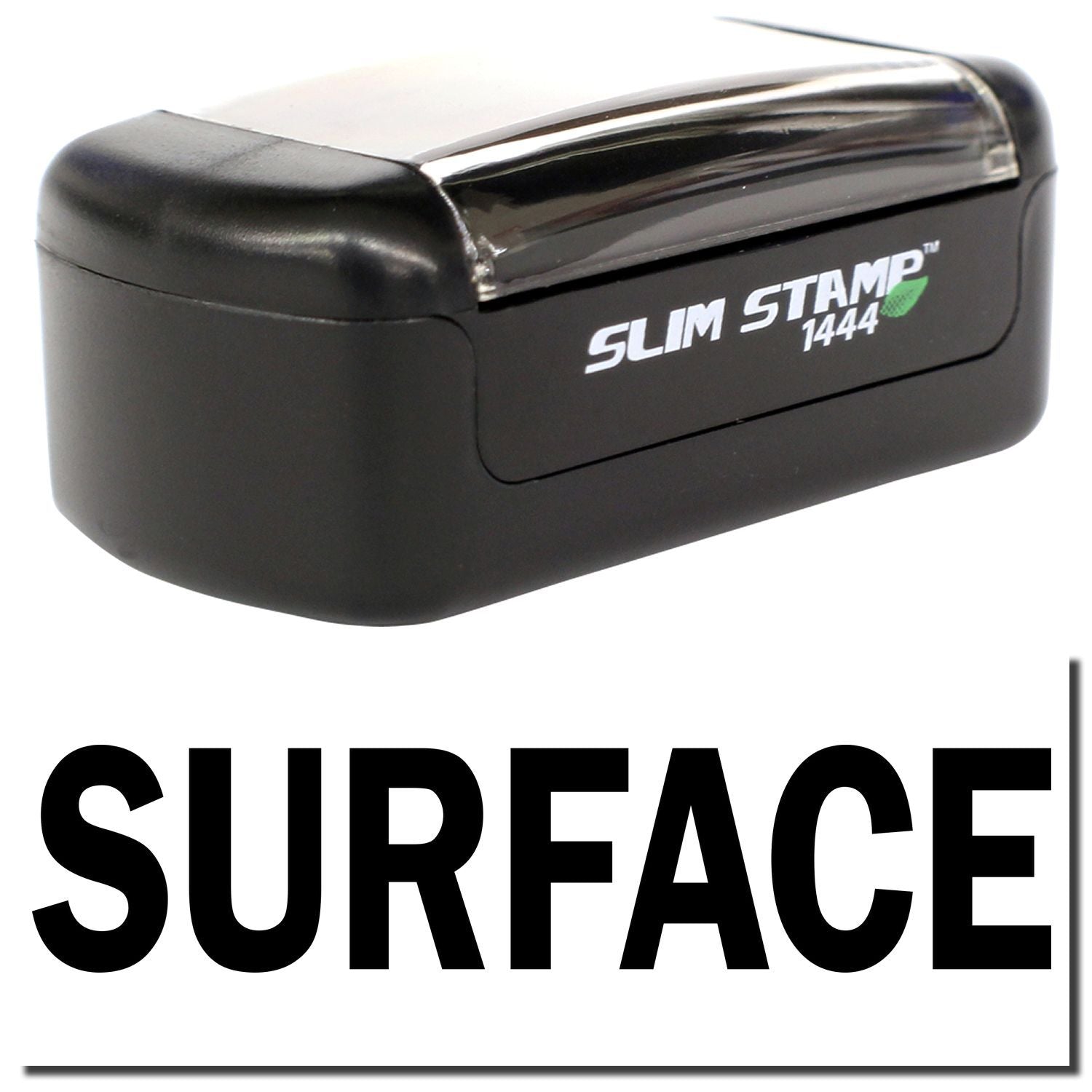 Black Slim Stamp 1444 Surface self-inking stamp with compact ergonomic design.