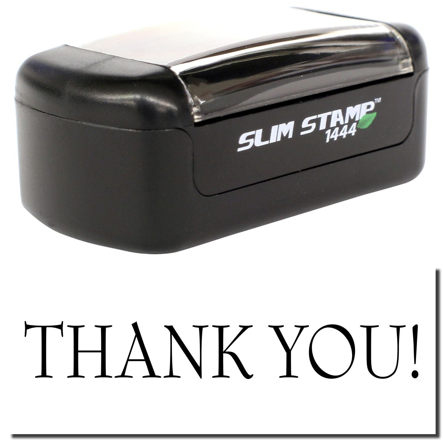 Slim Stamp 1444 black self-inking thank you stamp on white background.