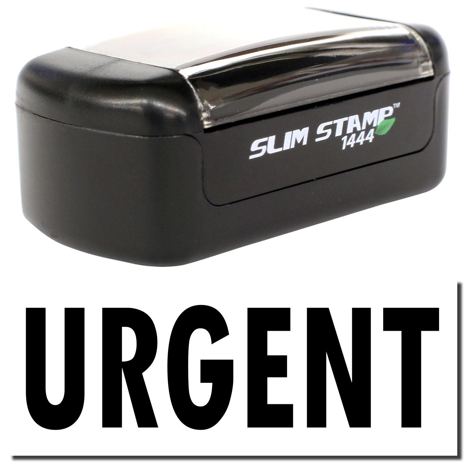 Black Slim Stamp 1444 self-inking stamp with URGENT text for office document marking and approval.