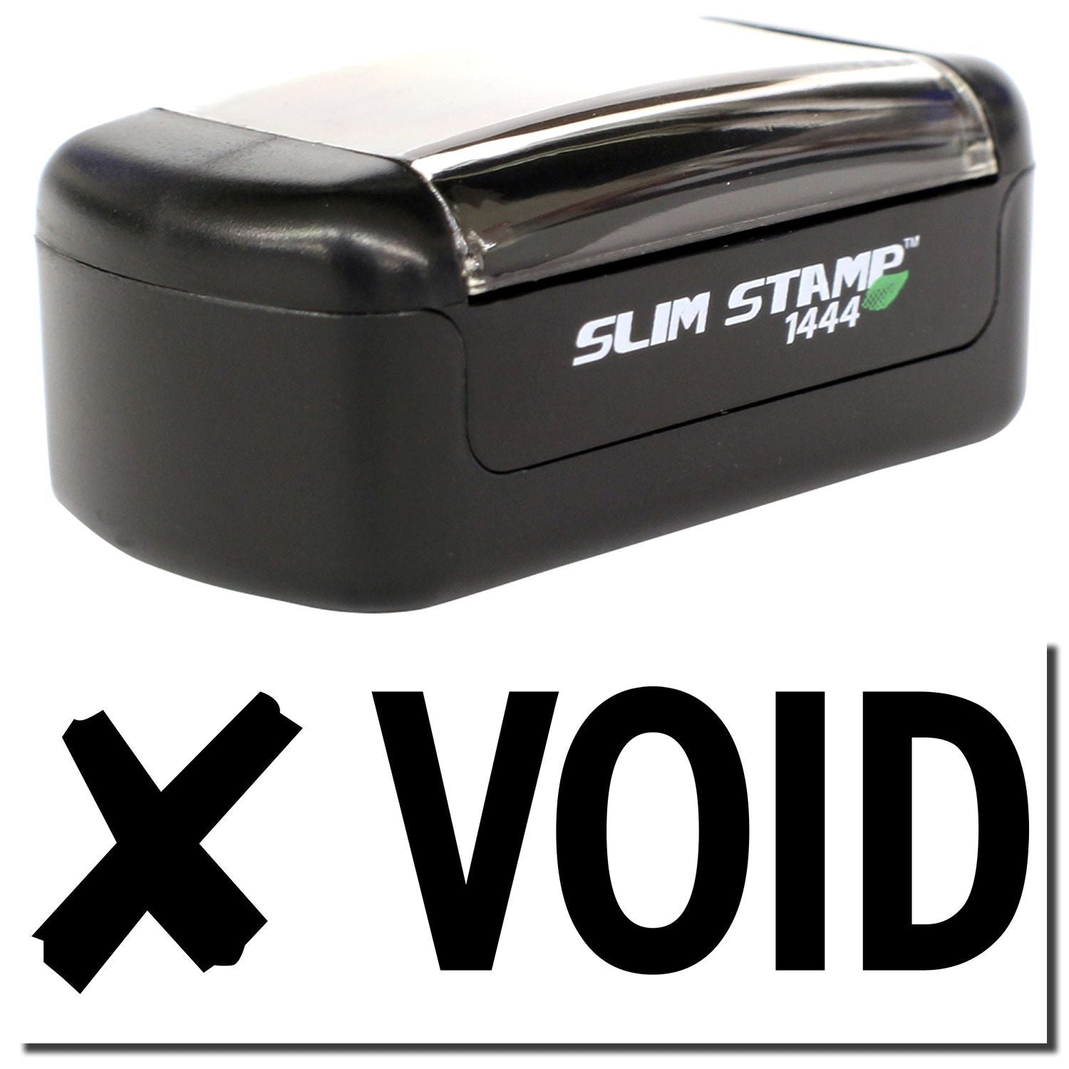Black Slim Stamp 1444 self-inking X VOID security stamp on white background