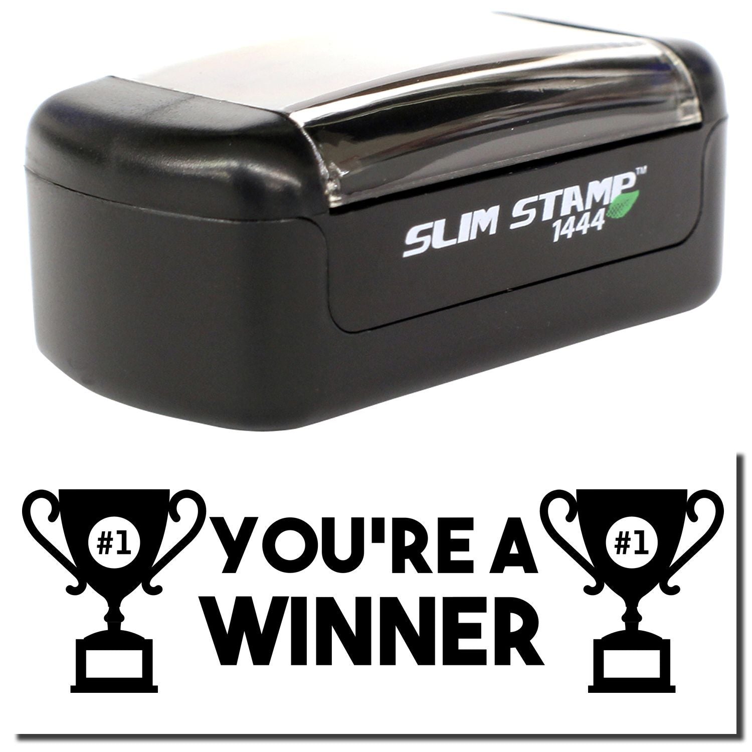 Slim Stamp 1444 self-inking stamp with Youre a Winner trophy graphic on a white background