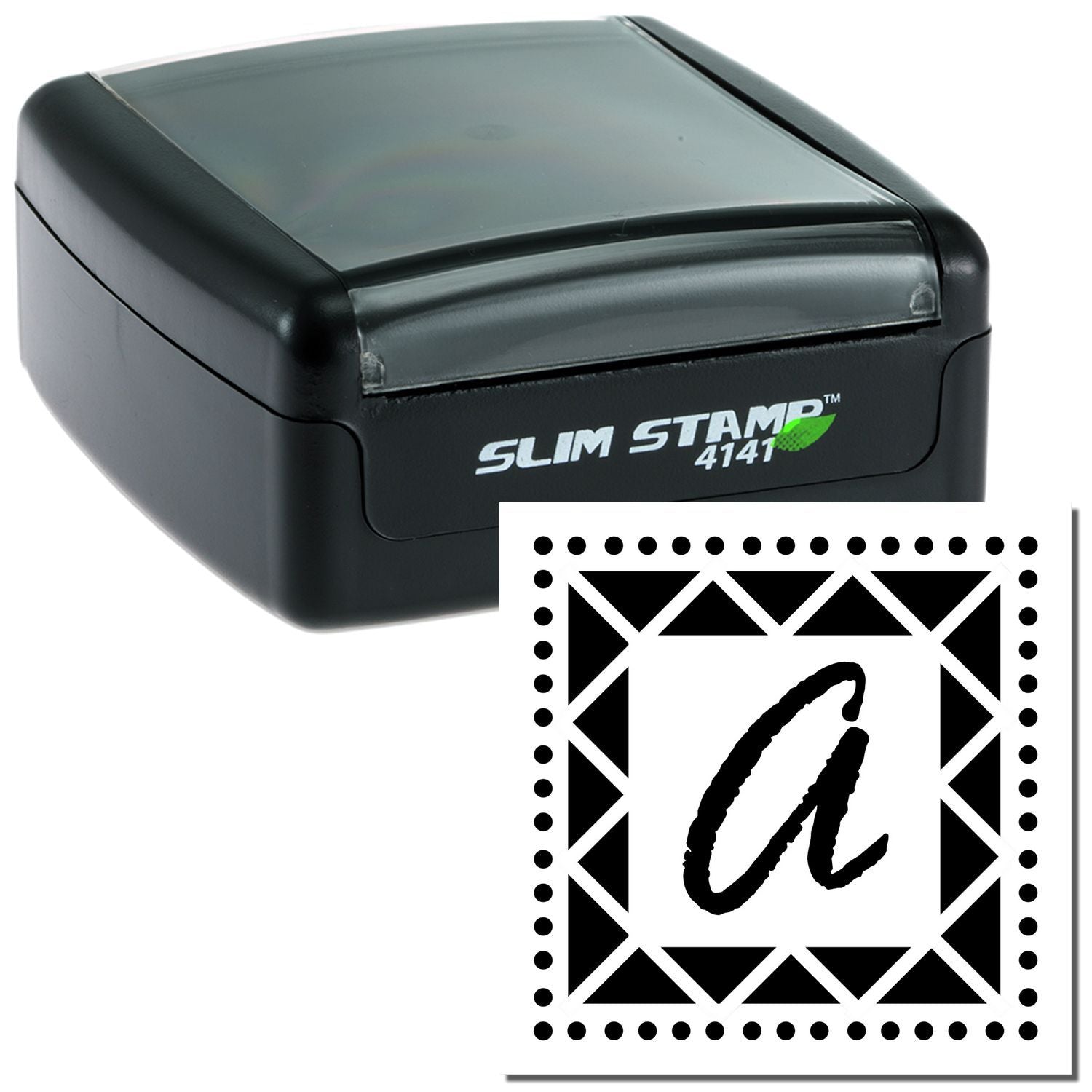 Slim Stamp 4141 self-inking rubber stamp with decorative script A monogram impression