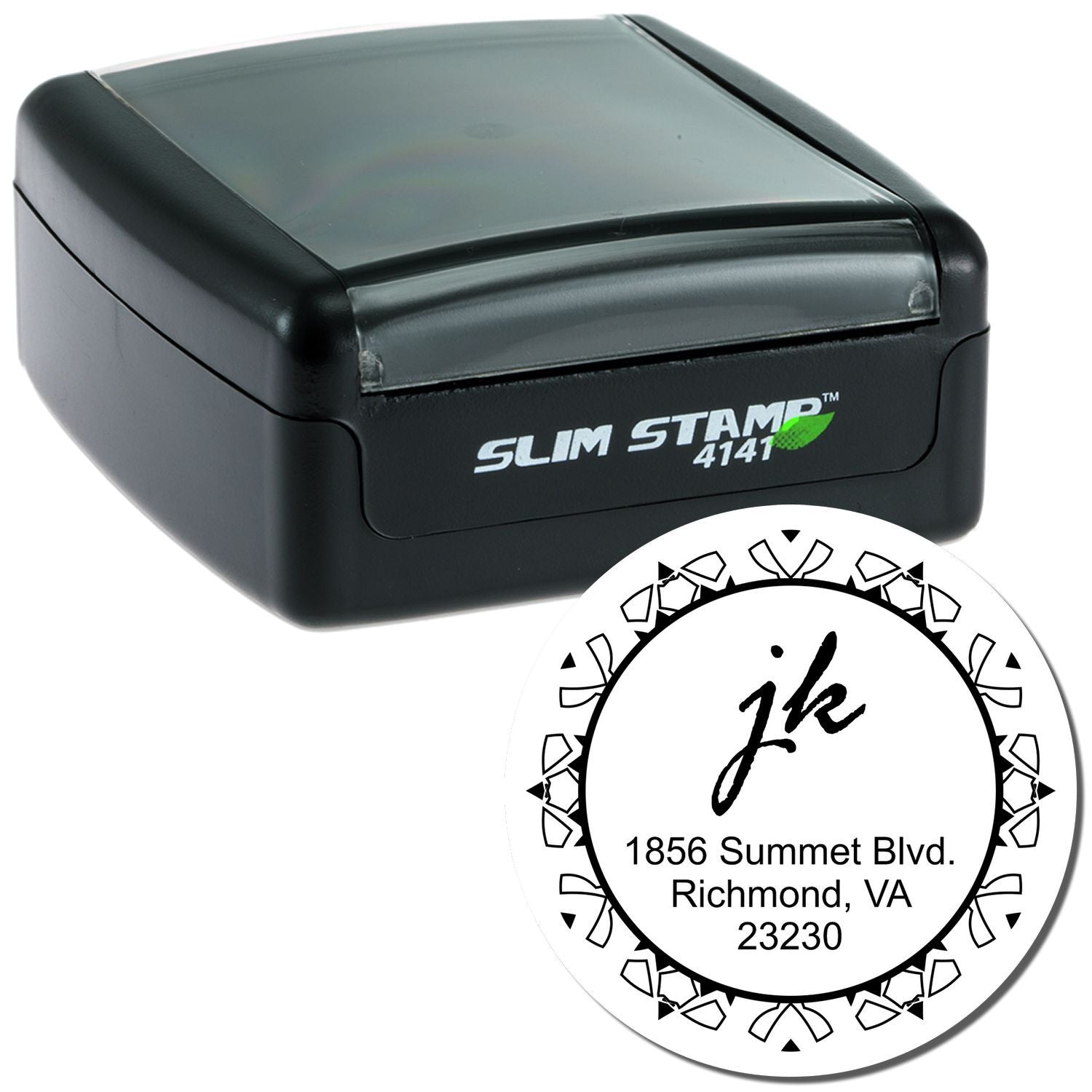 Slim Stamp self-inking rubber stamp with custom address design for personalized mailing, office branding, and return addresses.