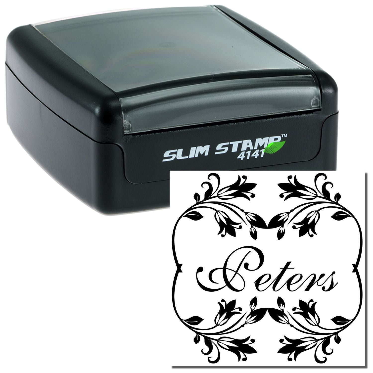 SLIM STAMP 4141 ink stamp with floral 'Getens' design for custom greeting cards, invitations, labels, and DIY personalization.