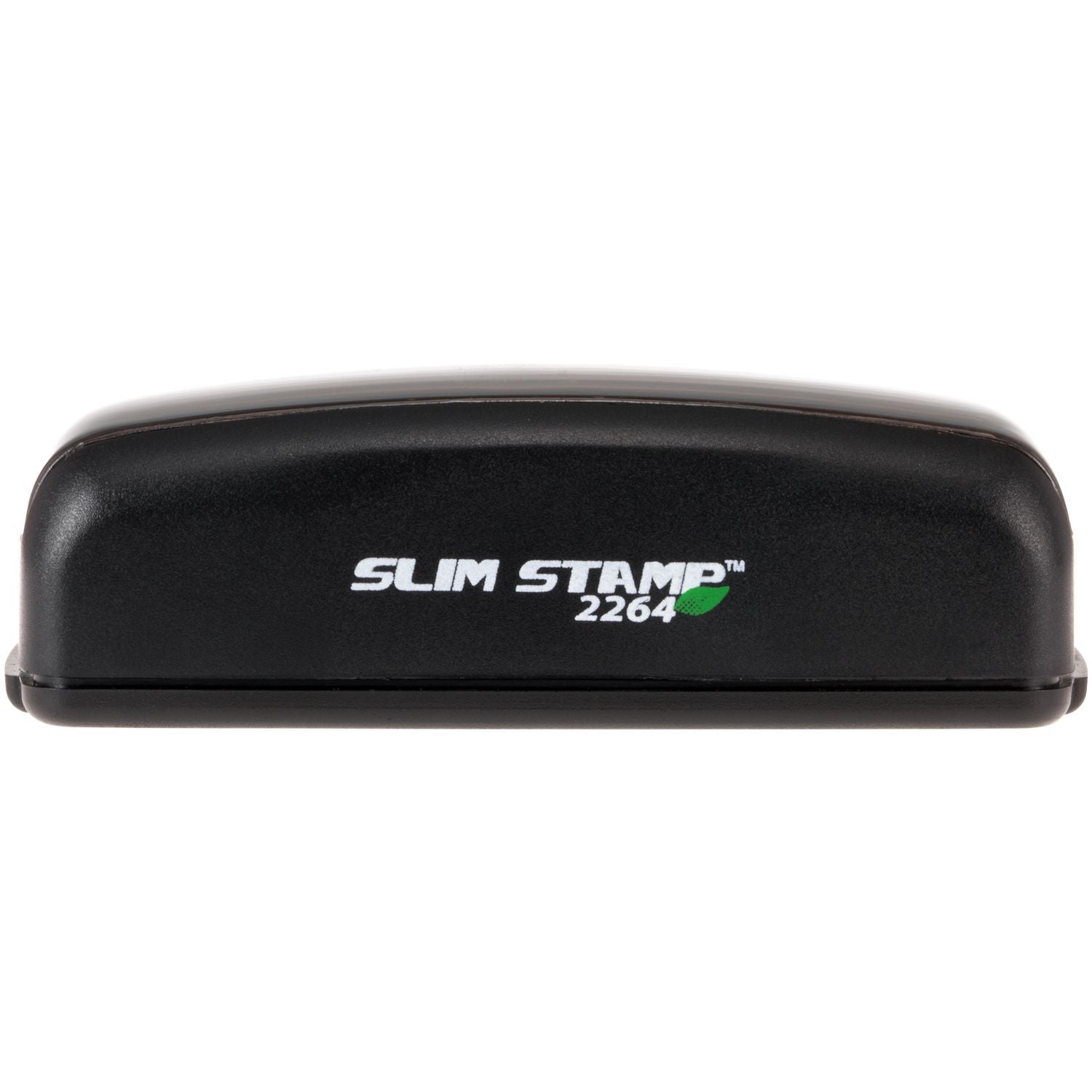 Slim Stamp 2264 label stamp for crisp printing, showing branding on black stamp case.