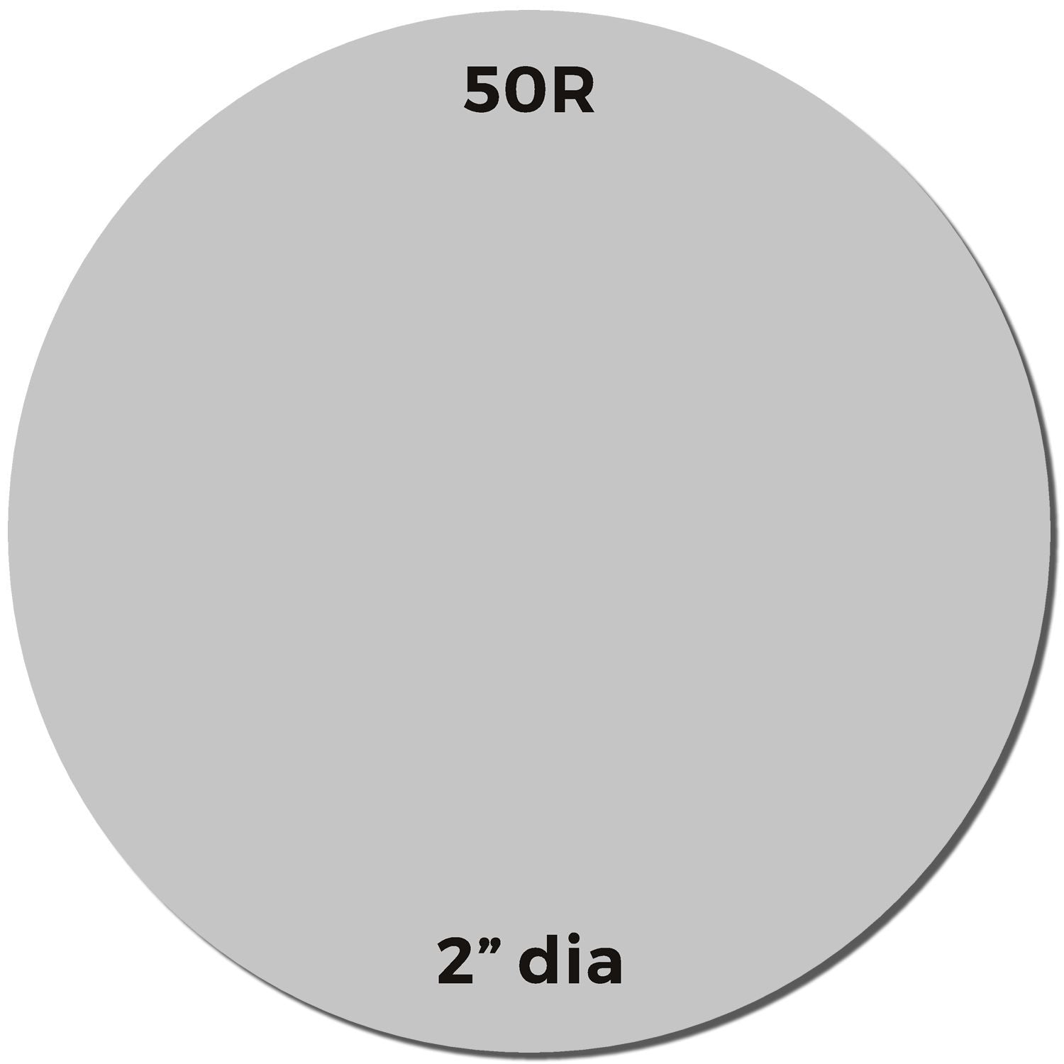 Gray 50R, 2-inch diameter circular label showing 50-ohm resistance value for electronics and RF components.