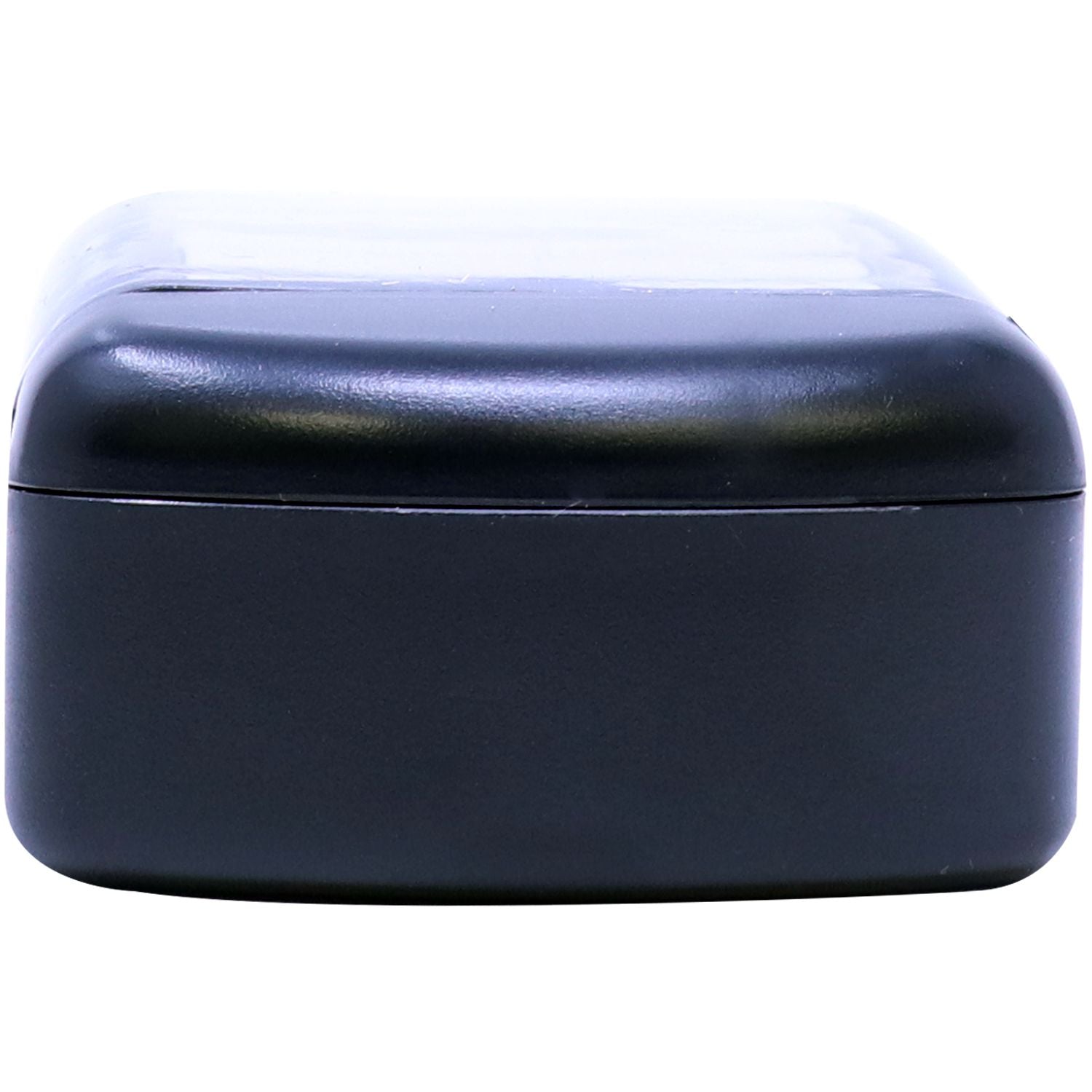 Black rectangular storage case with clear lid, isolated on white background