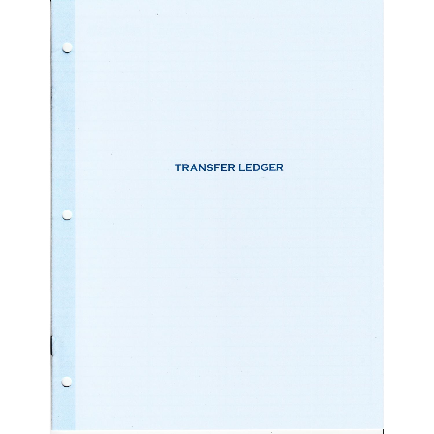 Light blue transfer ledger folder cover with binder holes and minimal office document design.