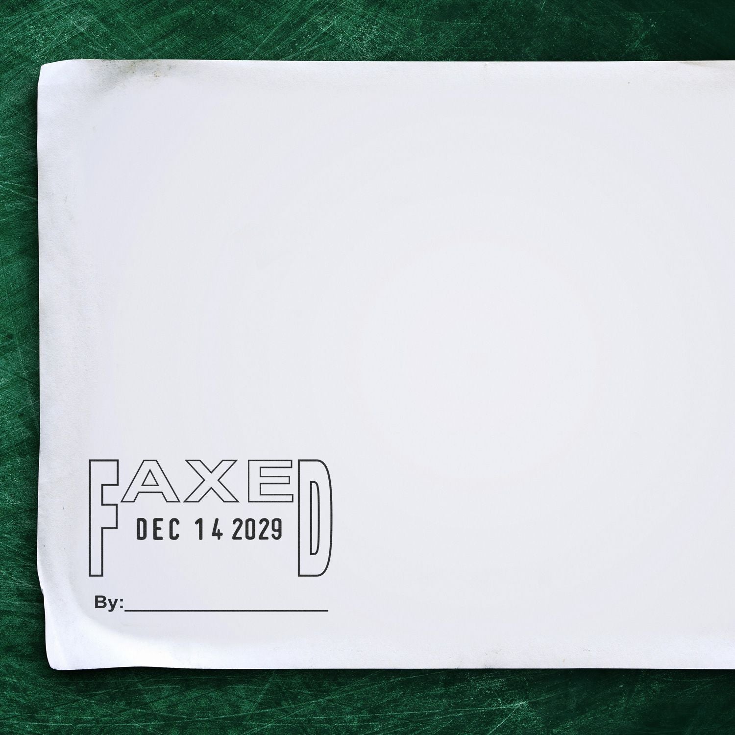 Blank faxed document template with FAXED Dec 14 2029 stamp on green background.