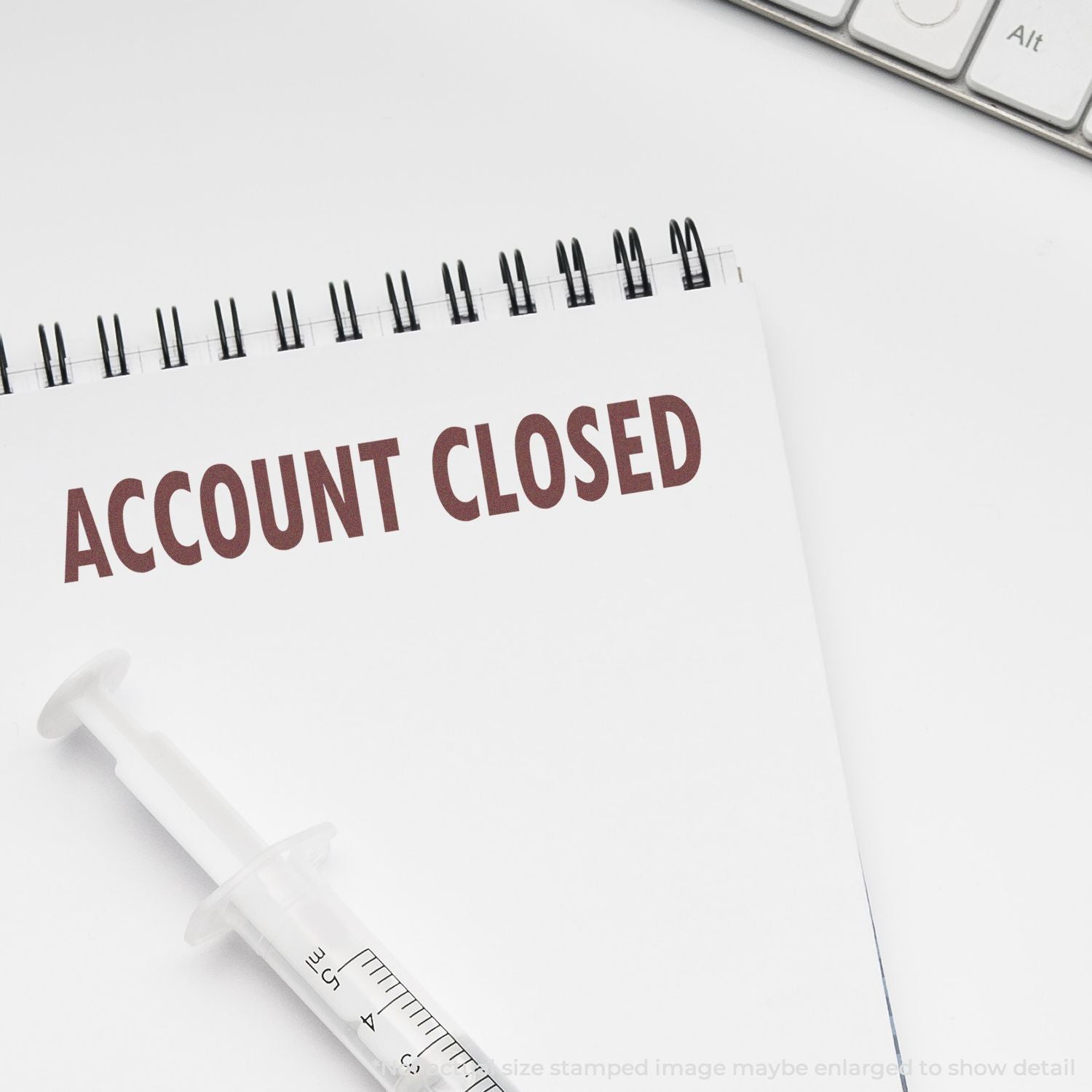 Medical document labeled Account Closed with syringe, symbolizing end of patient treatment and account closure.