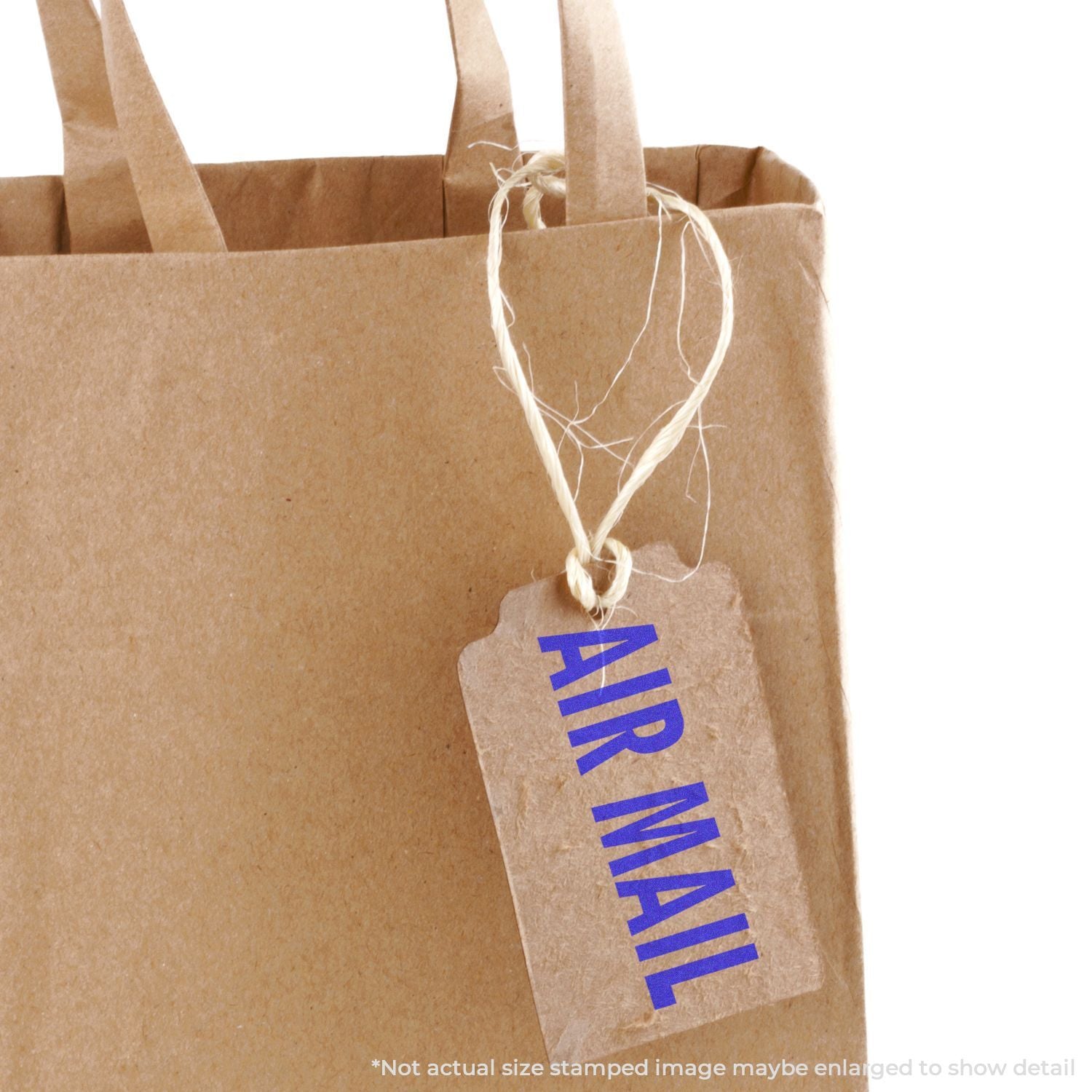 Reusable kraft paper shopping bag with string handles and heart-shaped cord, featuring blue stamped TRINIDAD label.