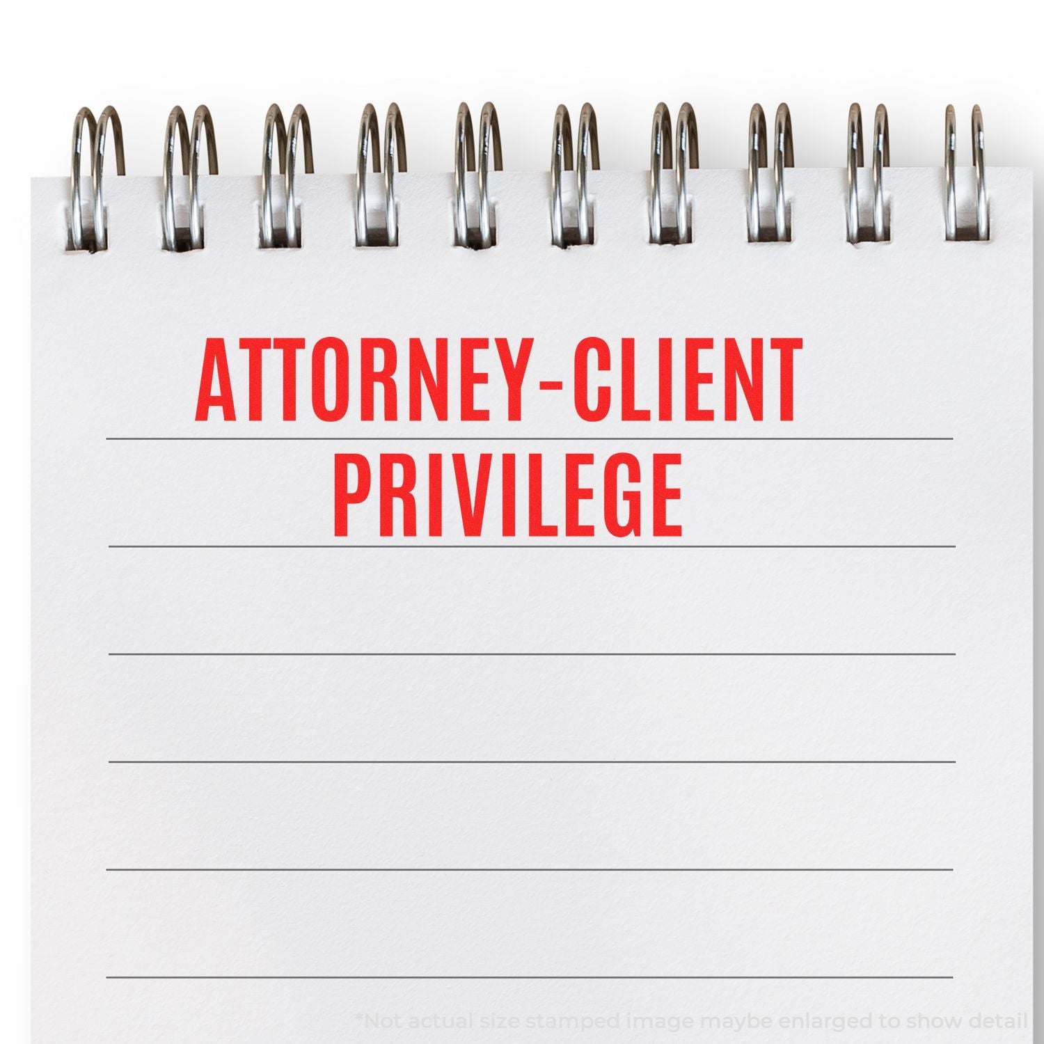 Spiral notepad with bold red attorney-client privilege text, legal confidentiality concept.