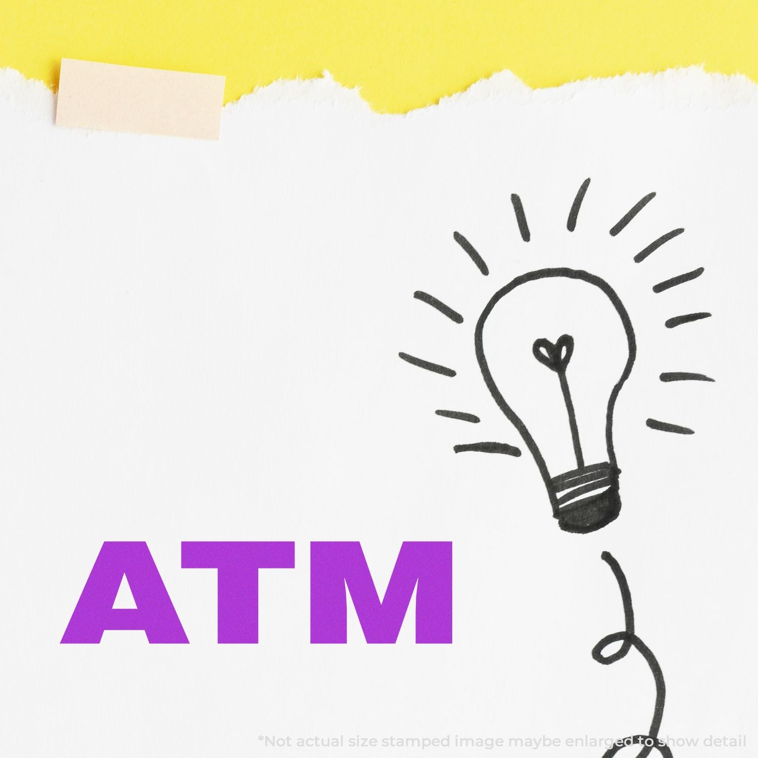 ATM concept image with hand-drawn lightbulb icon and bold purple text on a white background, symbolizing banking, ideas, and money access.
