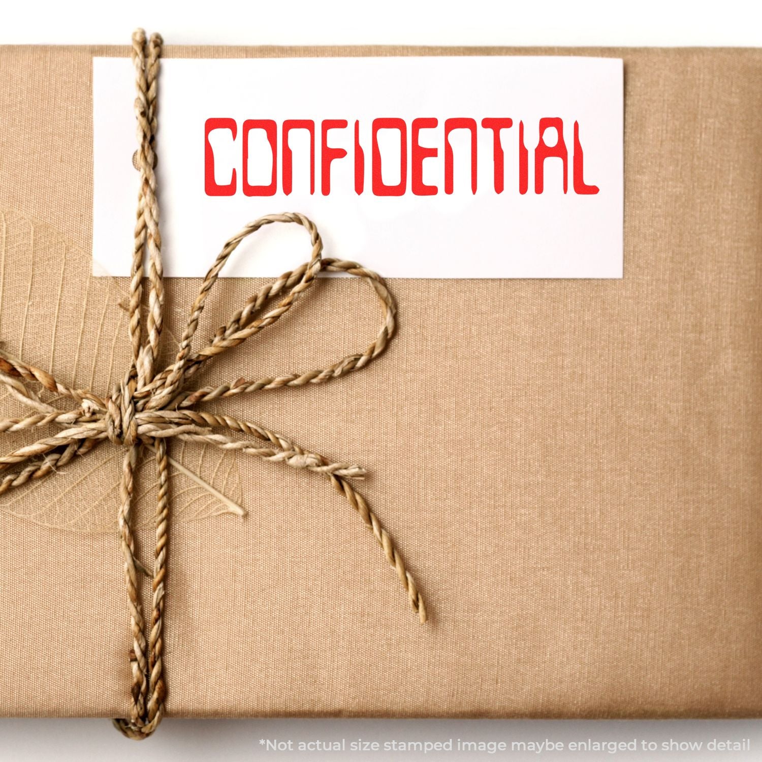 Confidential stamped tag tied with rope on burlap packaging, highlighting secure document shipping and privacy.