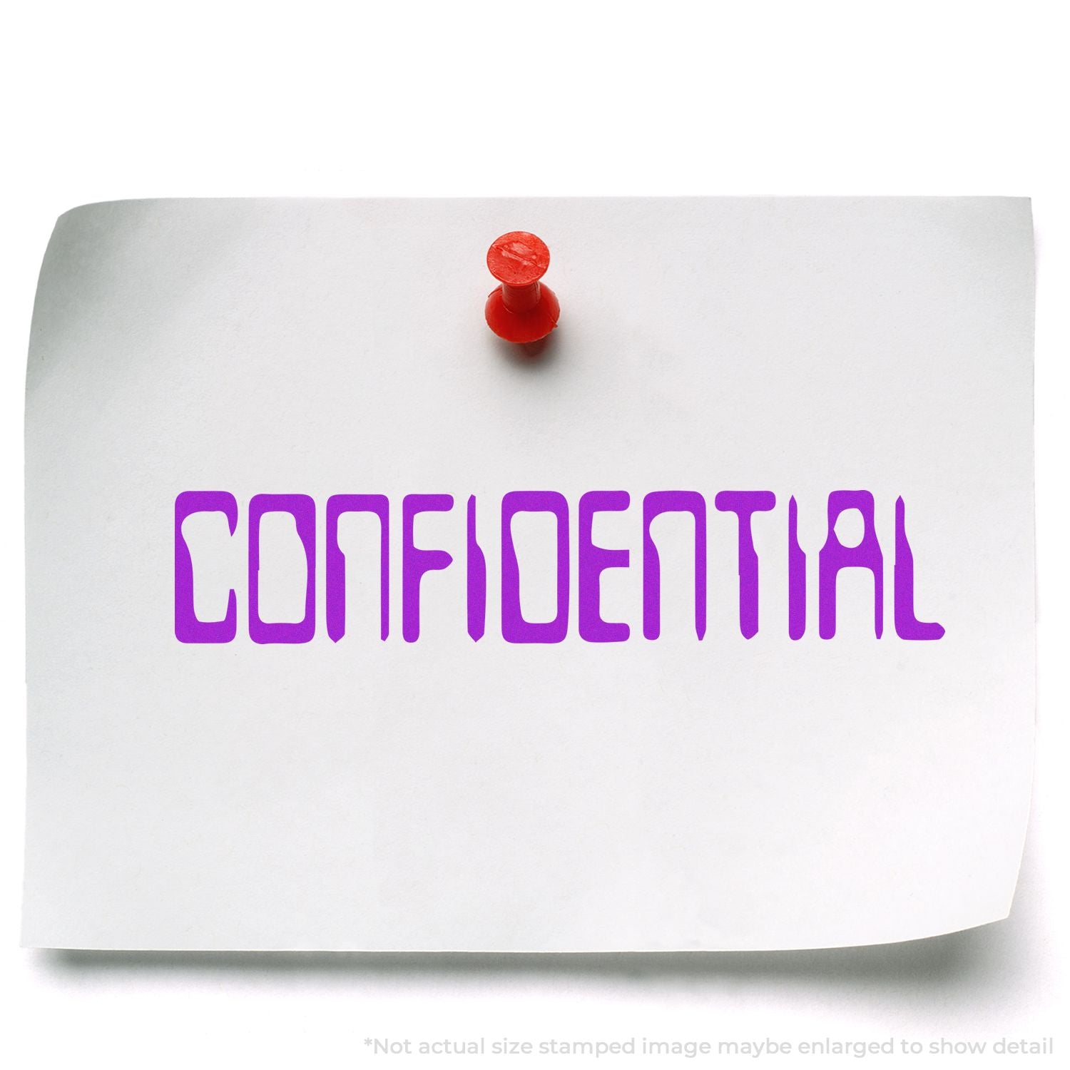 Purple CONFIDENTIAL stamp on a white pinned note with a red pushpin, indicating a secure or private document.