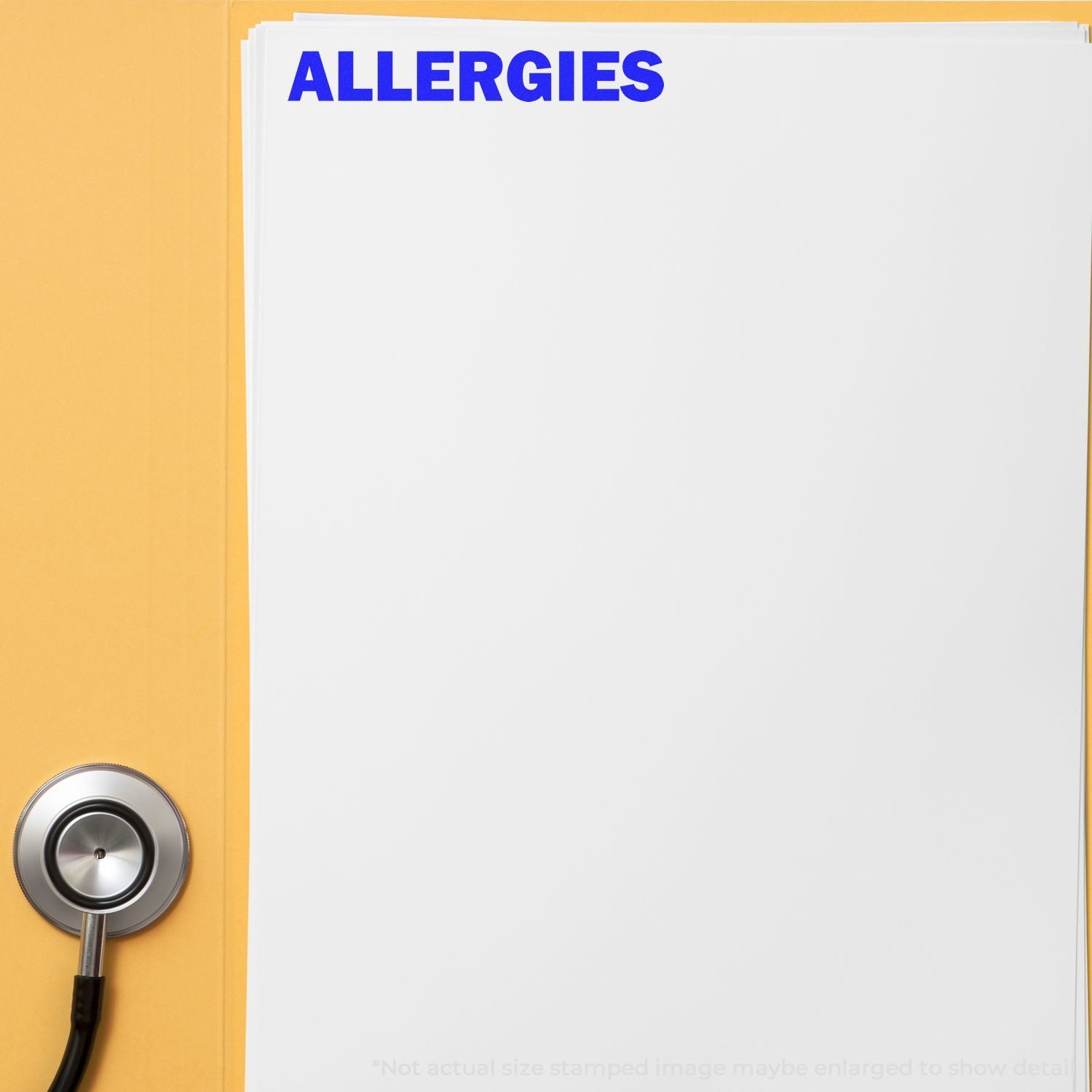 Allergies healthcare flyer with stethoscope and bold ALLERGIES header, promoting allergy awareness and prevention information